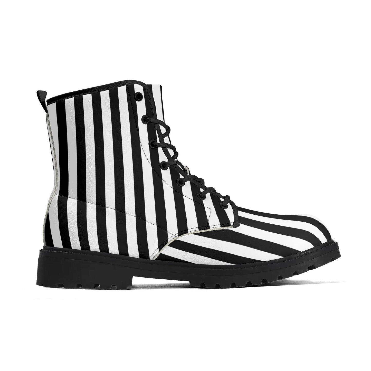 Mens Black White Stripes Vegan Boots, Unisex