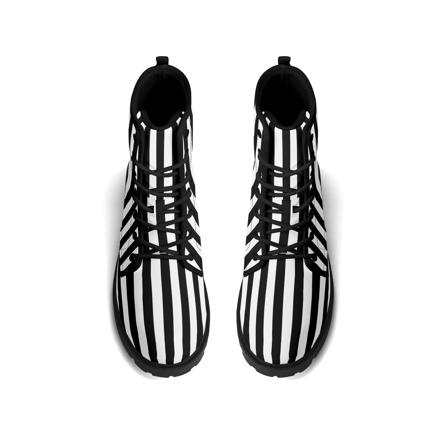 Mens Black White Stripes Vegan Boots, Unisex