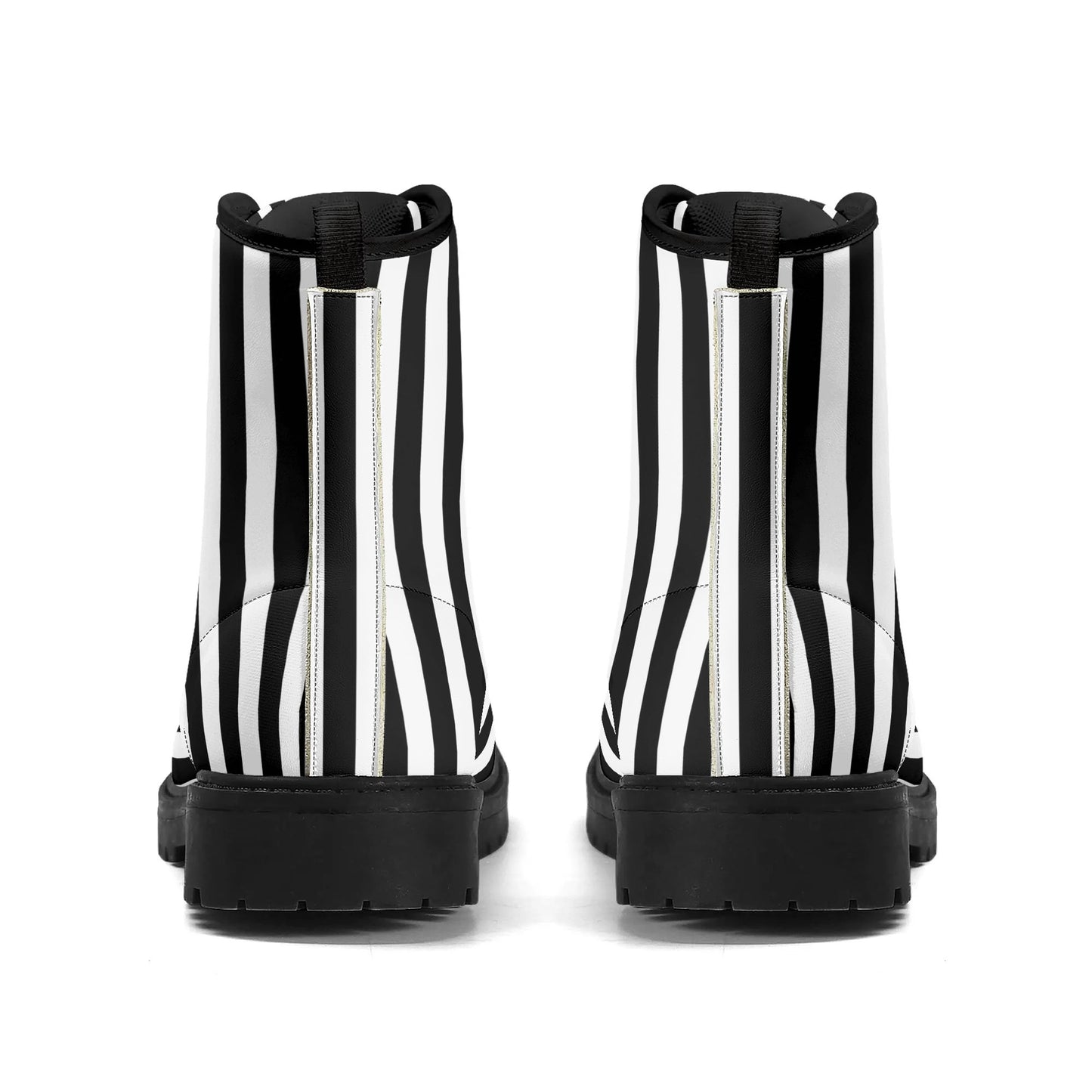 Mens Black White Stripes Vegan Boots, Unisex