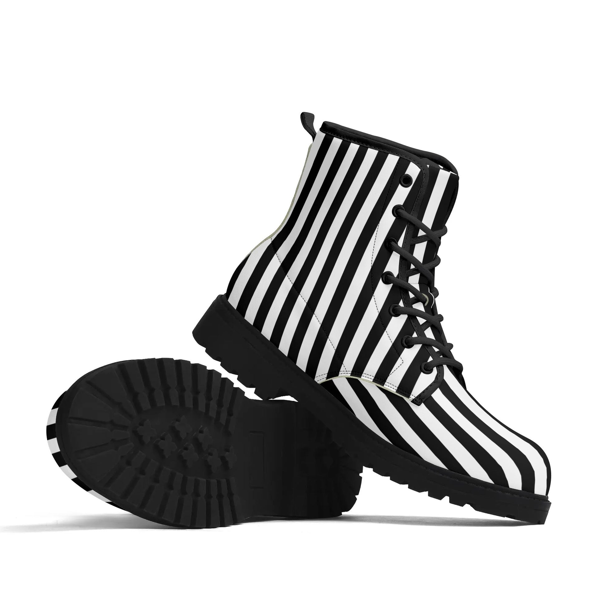 Black White Stripes Mens Vegan Leather Boots