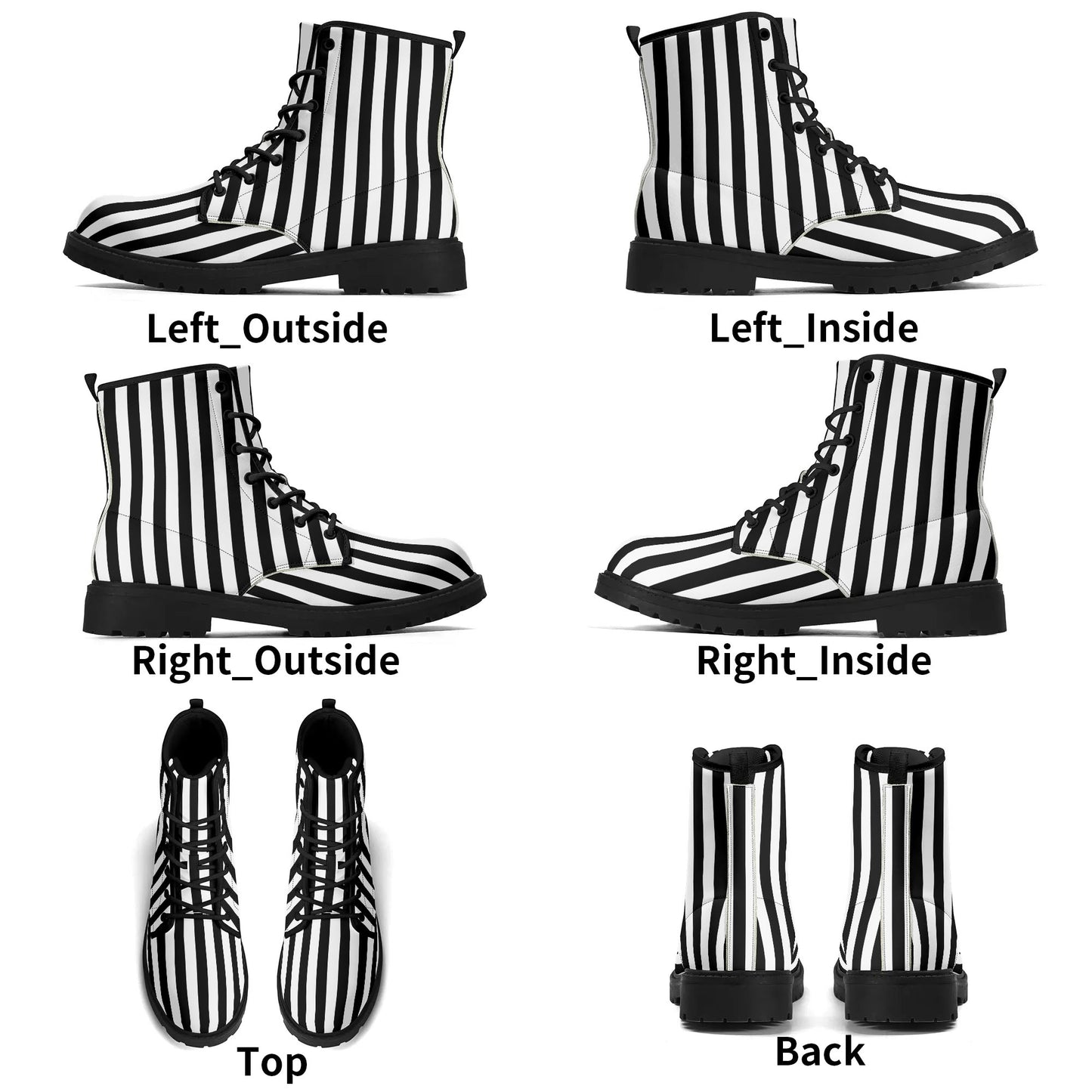 Black White Stripes Mens Vegan Leather Boots