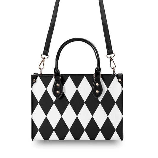 Black White Harlequin Diamonds Purse Luxury Womens Vegan Leather Handbag