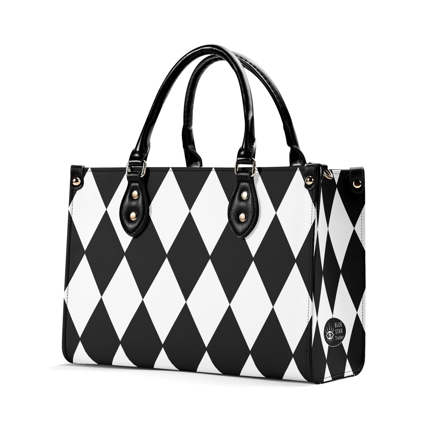 Black White Harlequin Diamonds Purse Luxury Womens Vegan Leather Handbag