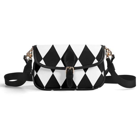 Black and White Harlequin Diamonds - Womens Vegan Buckle Shoulder bag