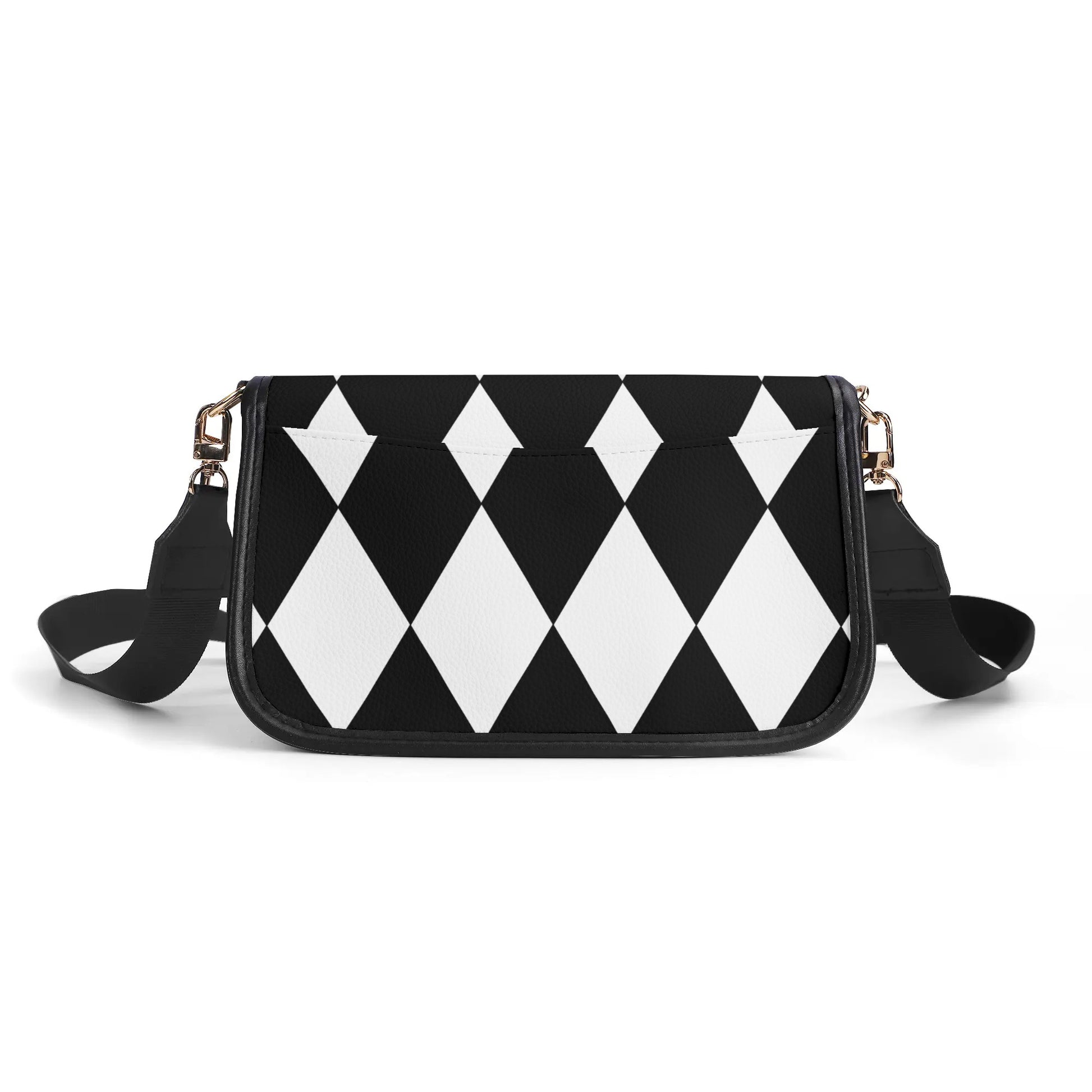 Black and White Harlequin Diamonds - Womens Vegan Buckle Shoulder bag