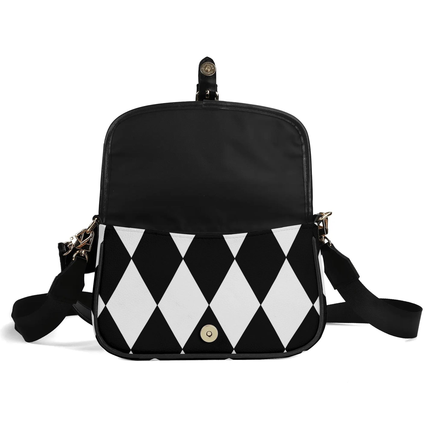 Black and White Harlequin Diamonds - Womens Vegan Buckle Shoulder bag