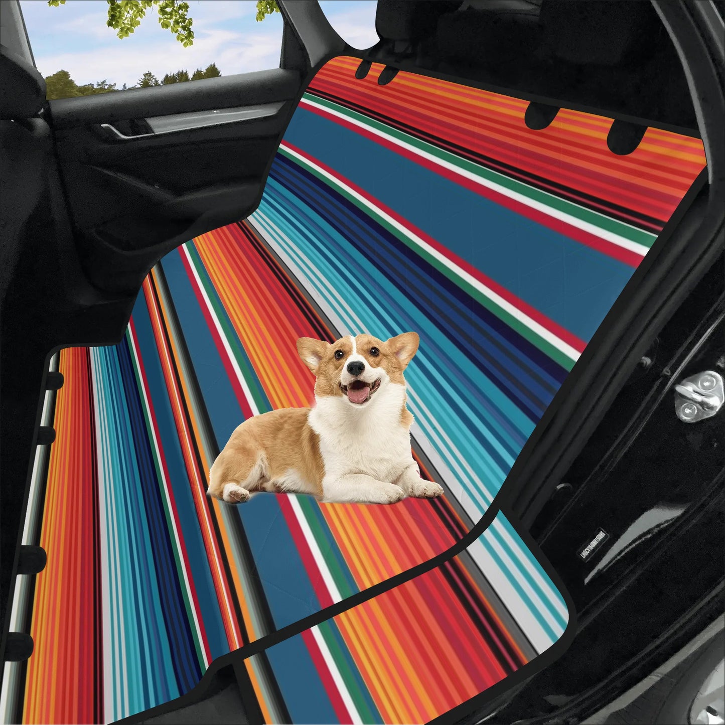 Orange Blue Serape Stripes Car Pet Seat Cover