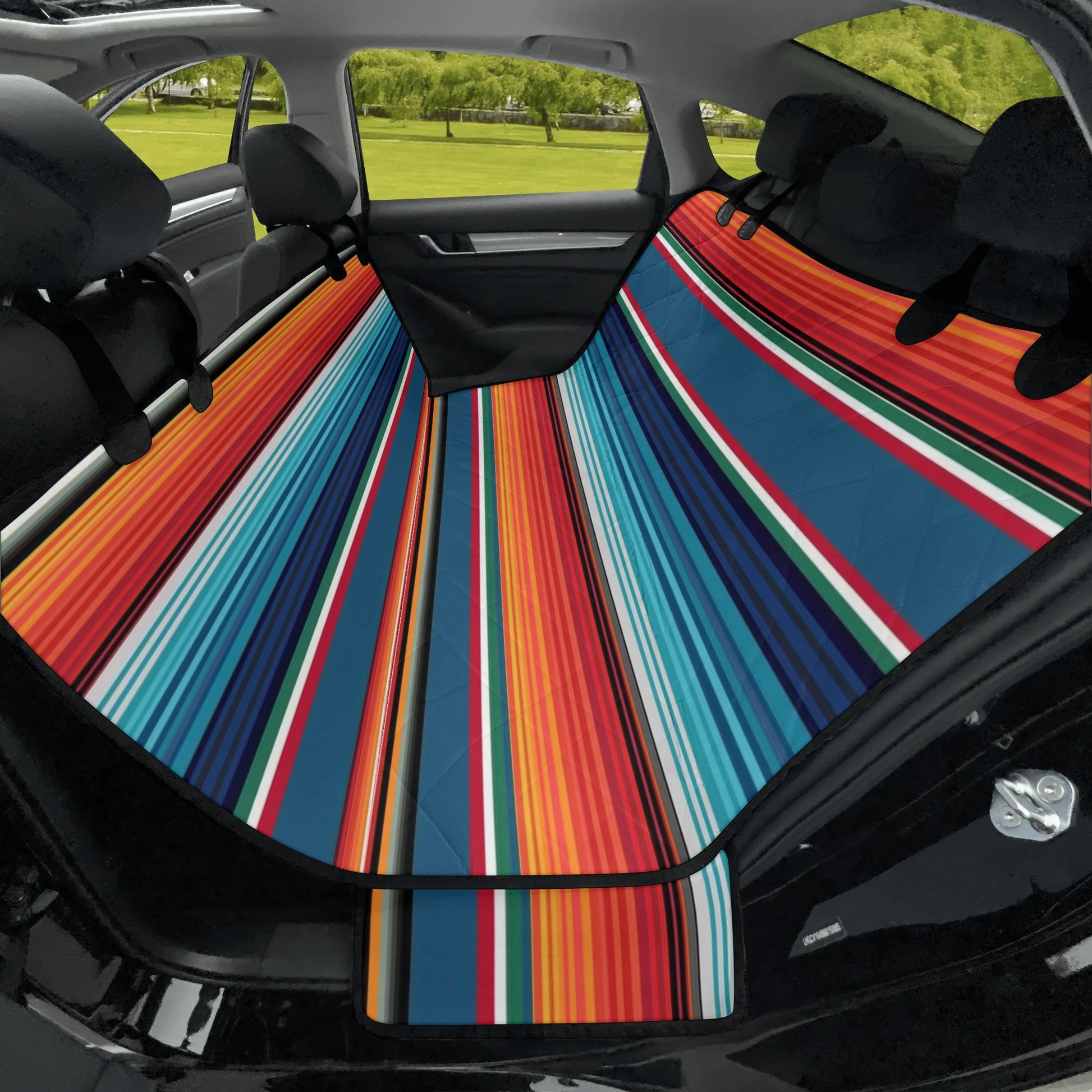 Orange Blue Serape Stripes Car Pet Seat Cover