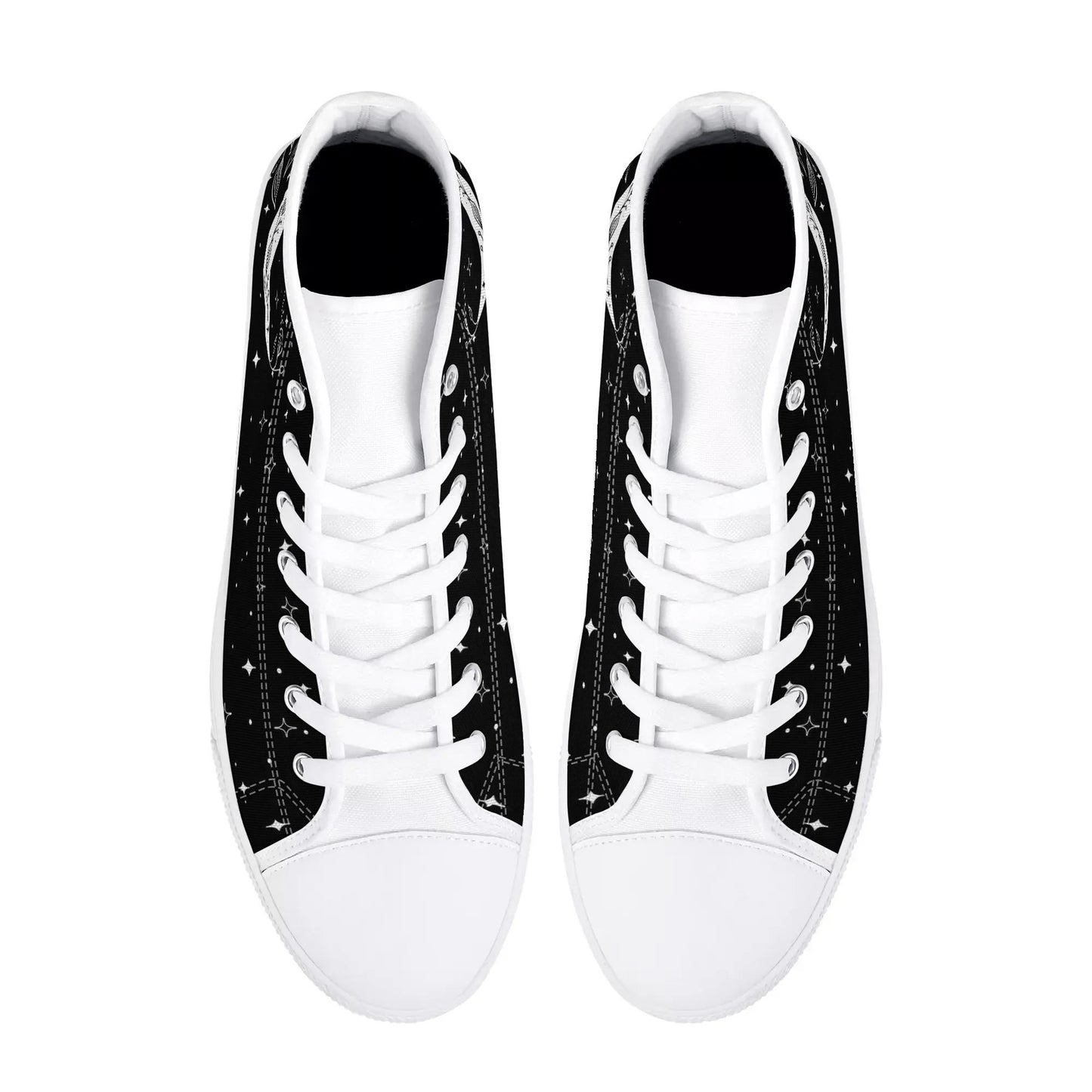 Moon Leaf Leaves Mens Rubber High Top Canvas Shoes, Black White