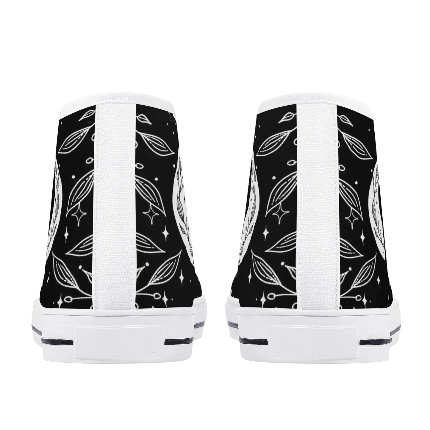 Moon Leaf Leaves Mens Rubber High Top Canvas Shoes, Black White