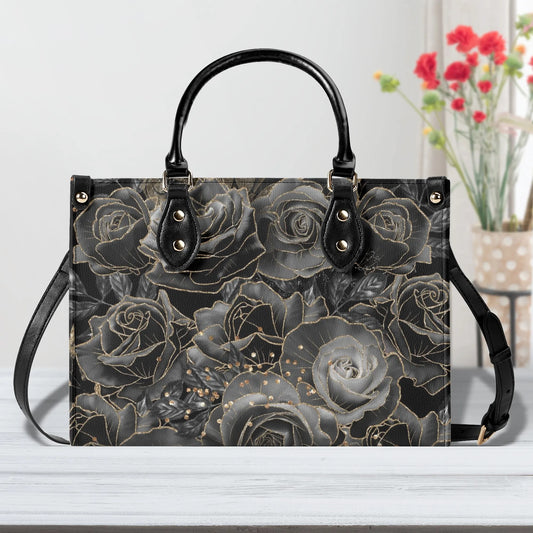 Black Roses Purse Luxury Womens Vegan Leather Handbag Goth