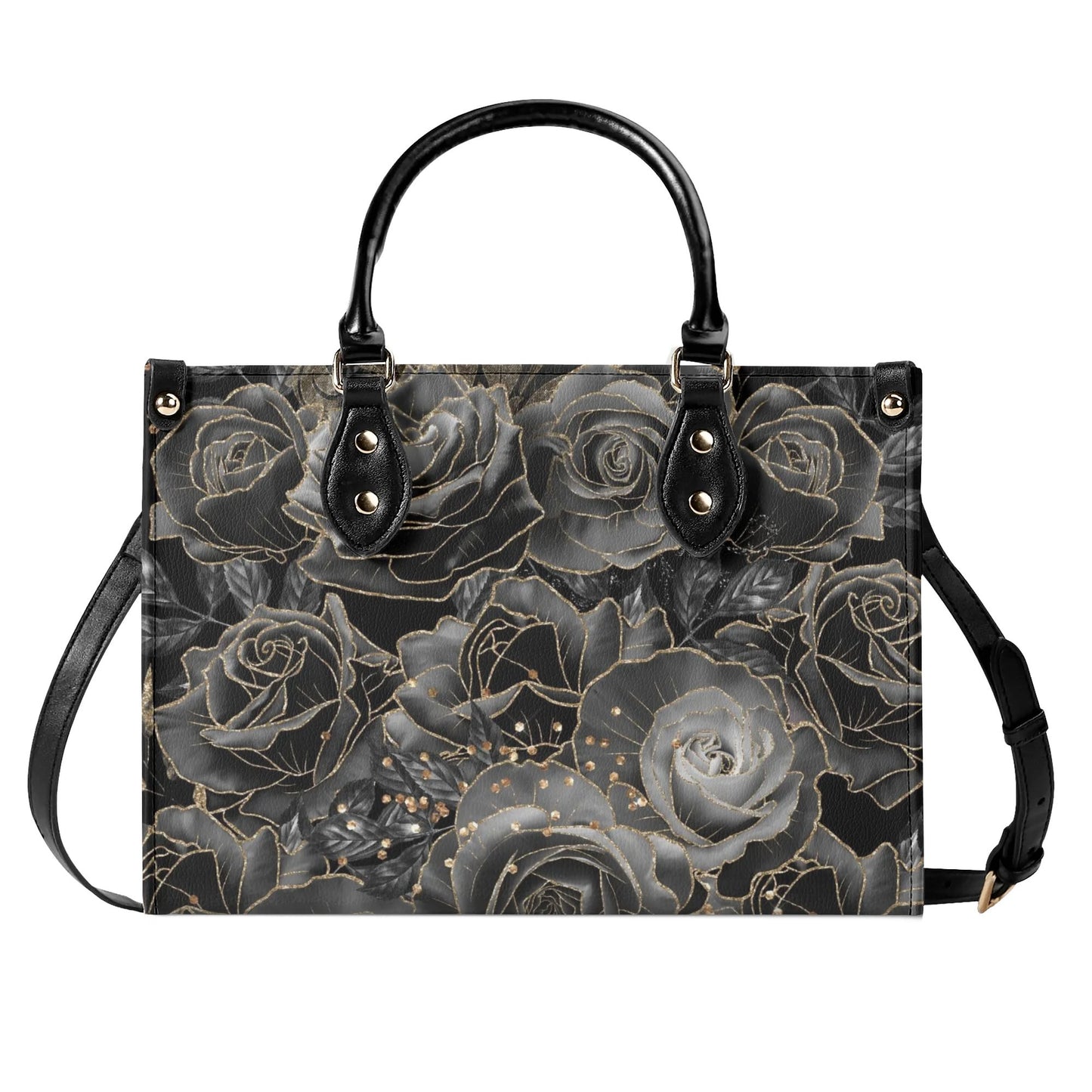 Black Roses Purse Luxury Womens Vegan Leather Handbag Goth