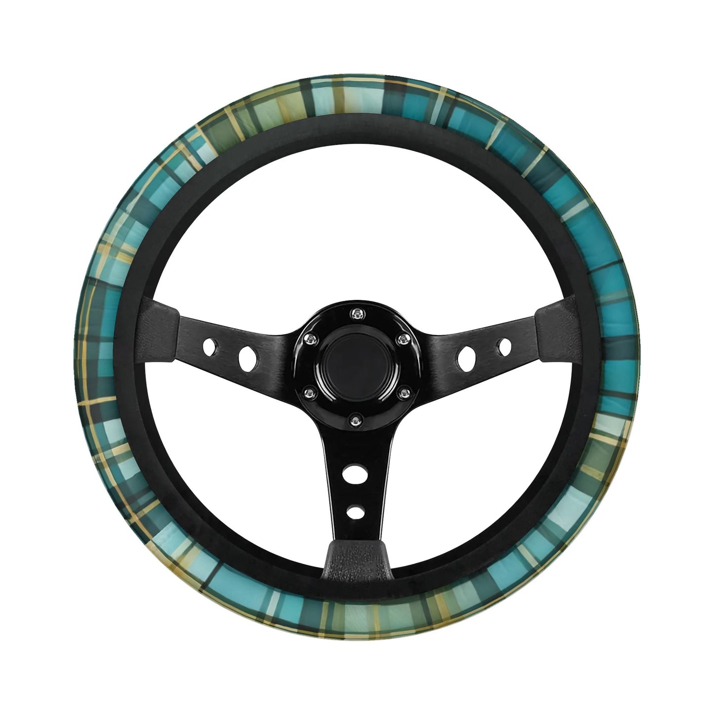 Teal Plaid Car Steering Wheel Cover