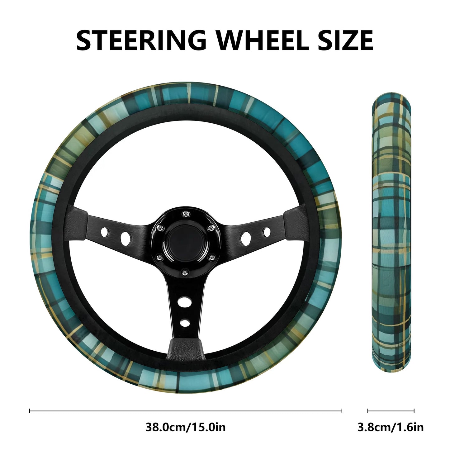 Teal Plaid Car Steering Wheel Cover