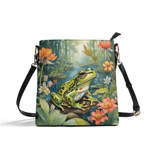 Cottagecore Green Frog Womens Vegan Bucket Bag Shoulder Bag