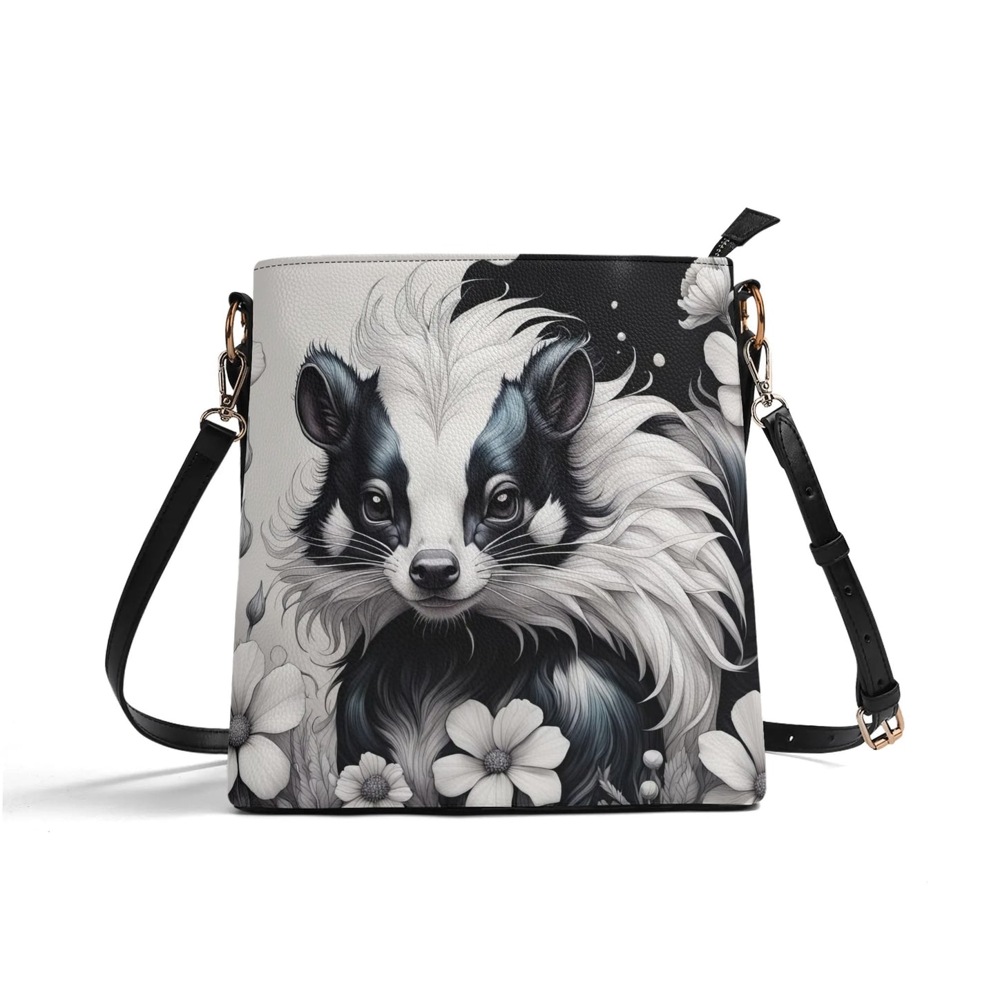 Cute Skunk Purse, Womens Vegan Bucket Bag Shoulder Bag