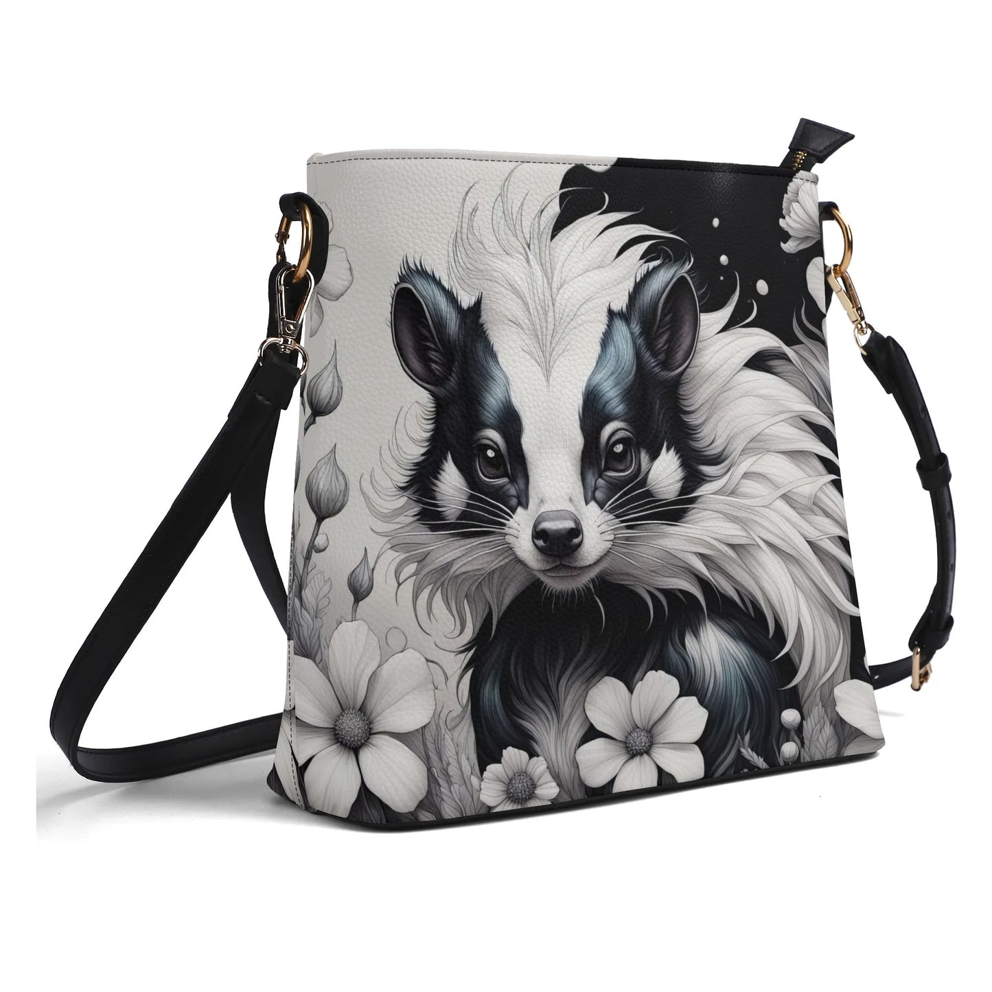 Cute Skunk Purse, Womens Vegan Bucket Bag Shoulder Bag