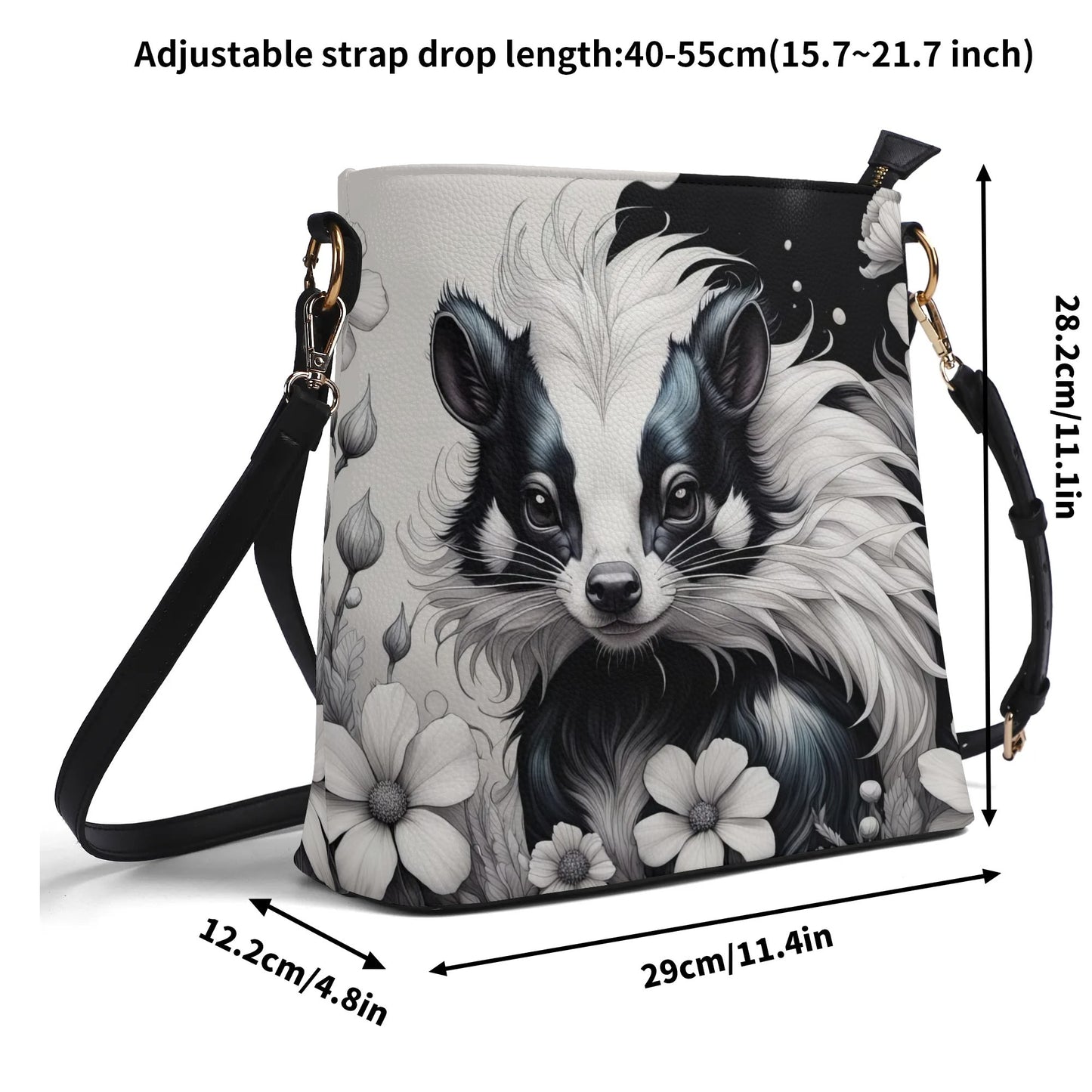 Cute Skunk Purse, Womens Vegan Bucket Bag Shoulder Bag