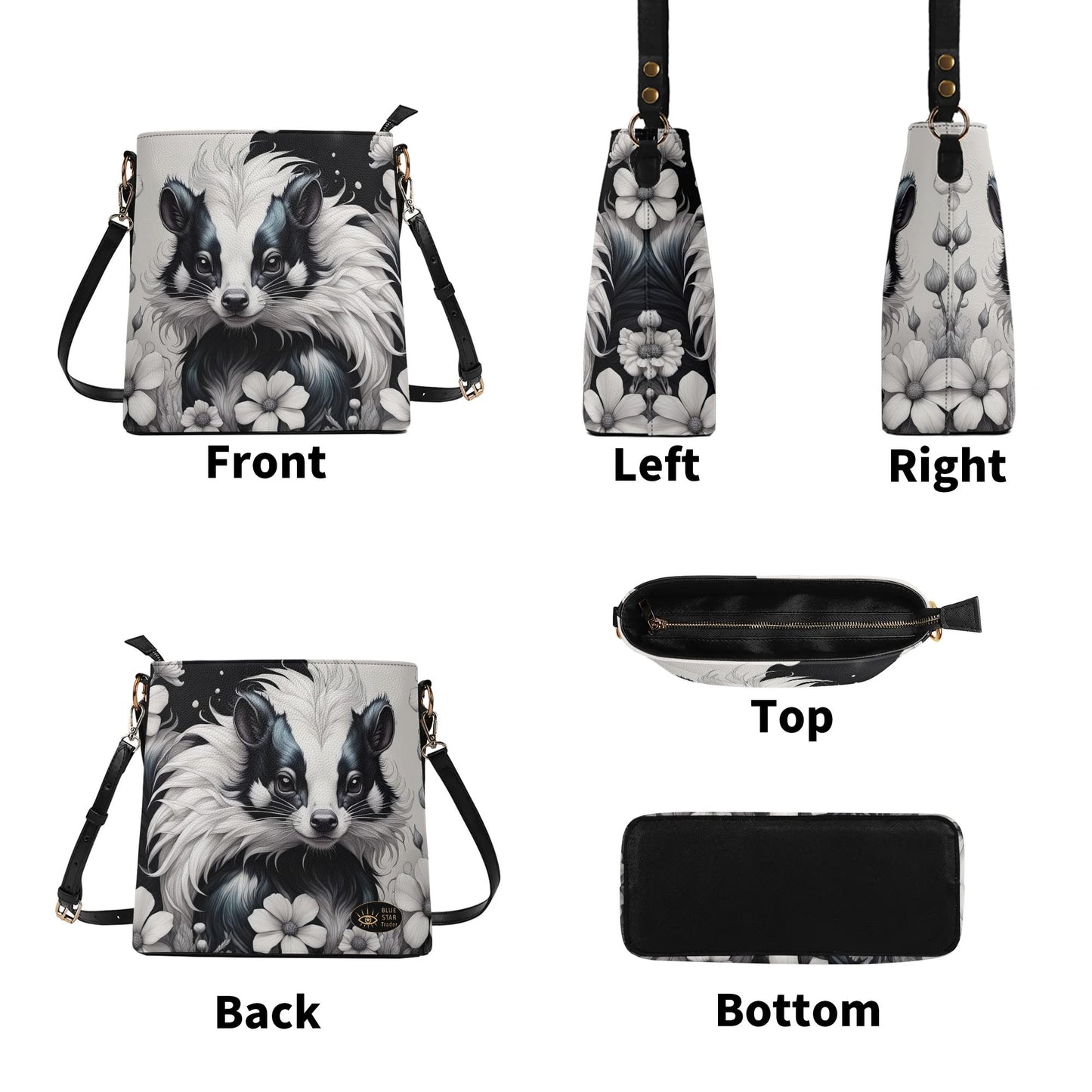 Cute Skunk Purse, Womens Vegan Bucket Bag Shoulder Bag