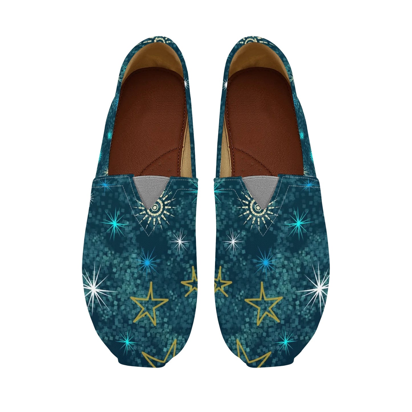 Teal Blue Celestial Galaxy Womens Casual Slip On Shoes