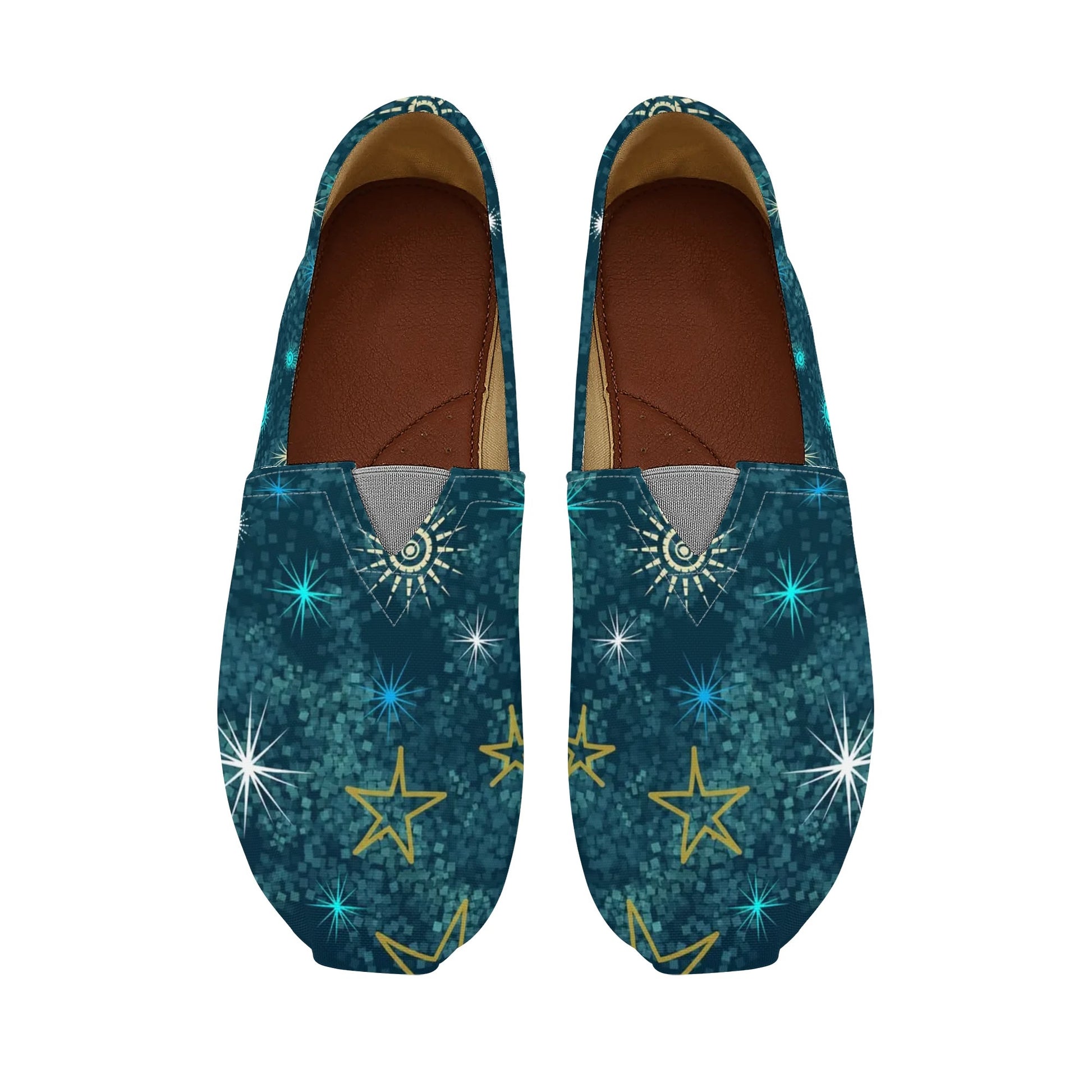 Teal Blue Celestial Galaxy Womens Casual Slip On Shoes