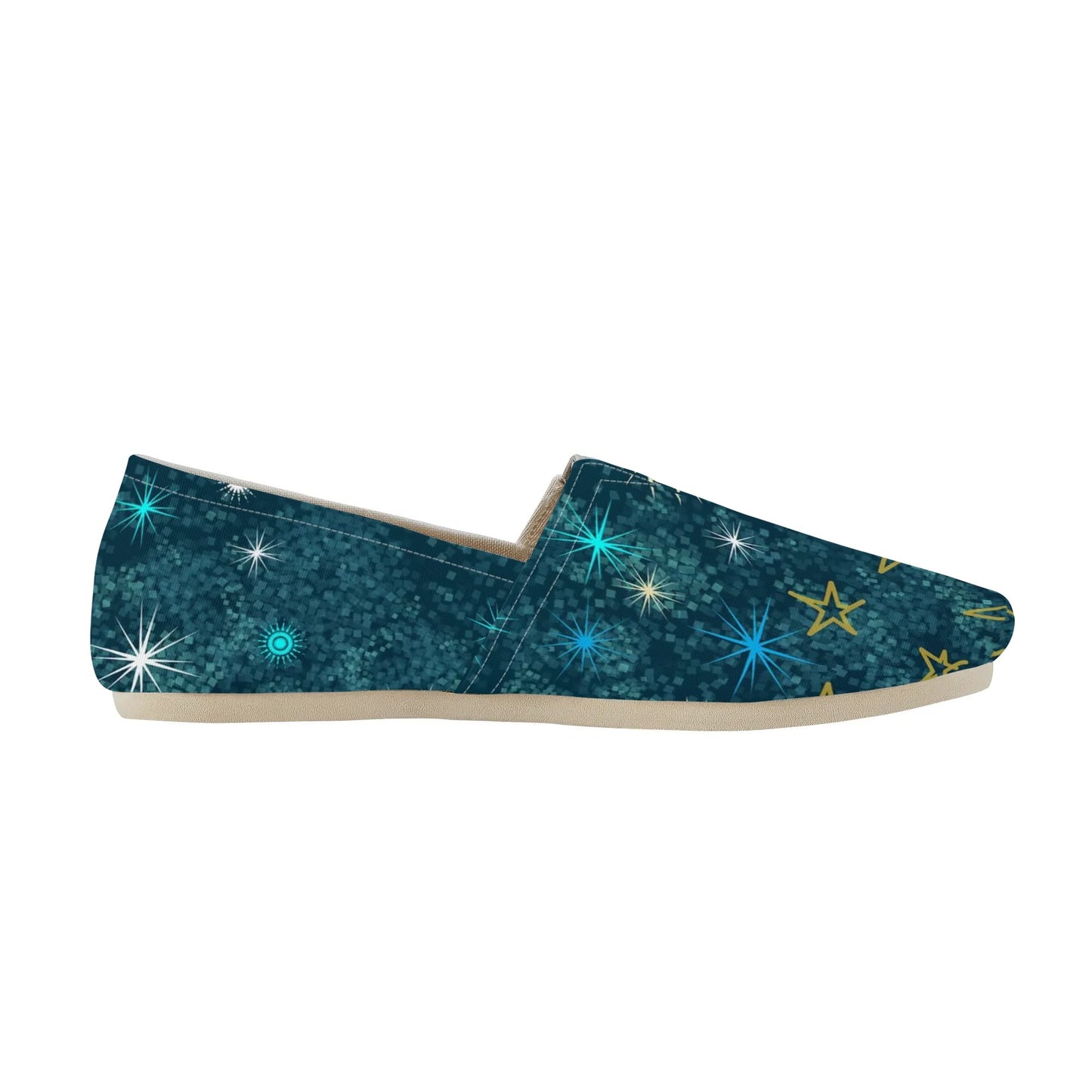 Teal Blue Celestial Galaxy Womens Casual Slip On Shoes