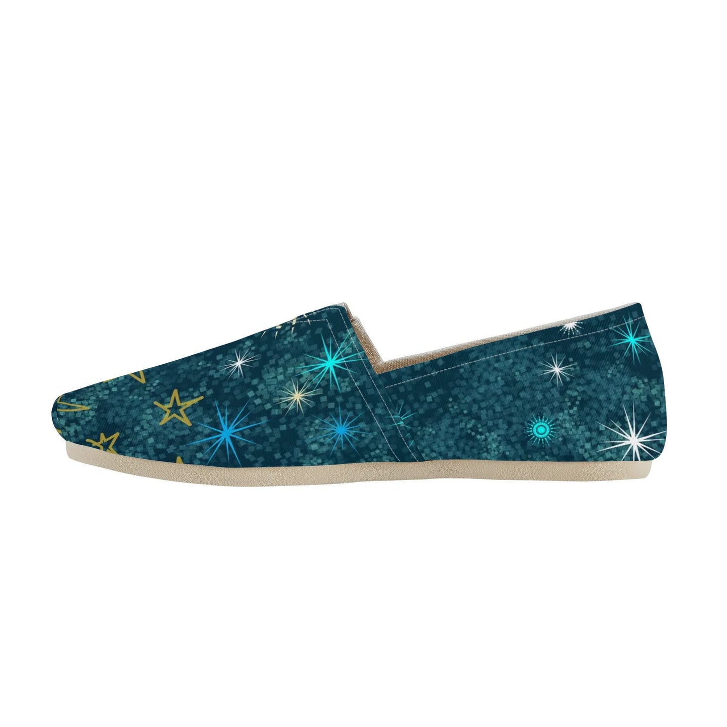 Teal Blue Celestial Galaxy Womens Casual Slip On Shoes