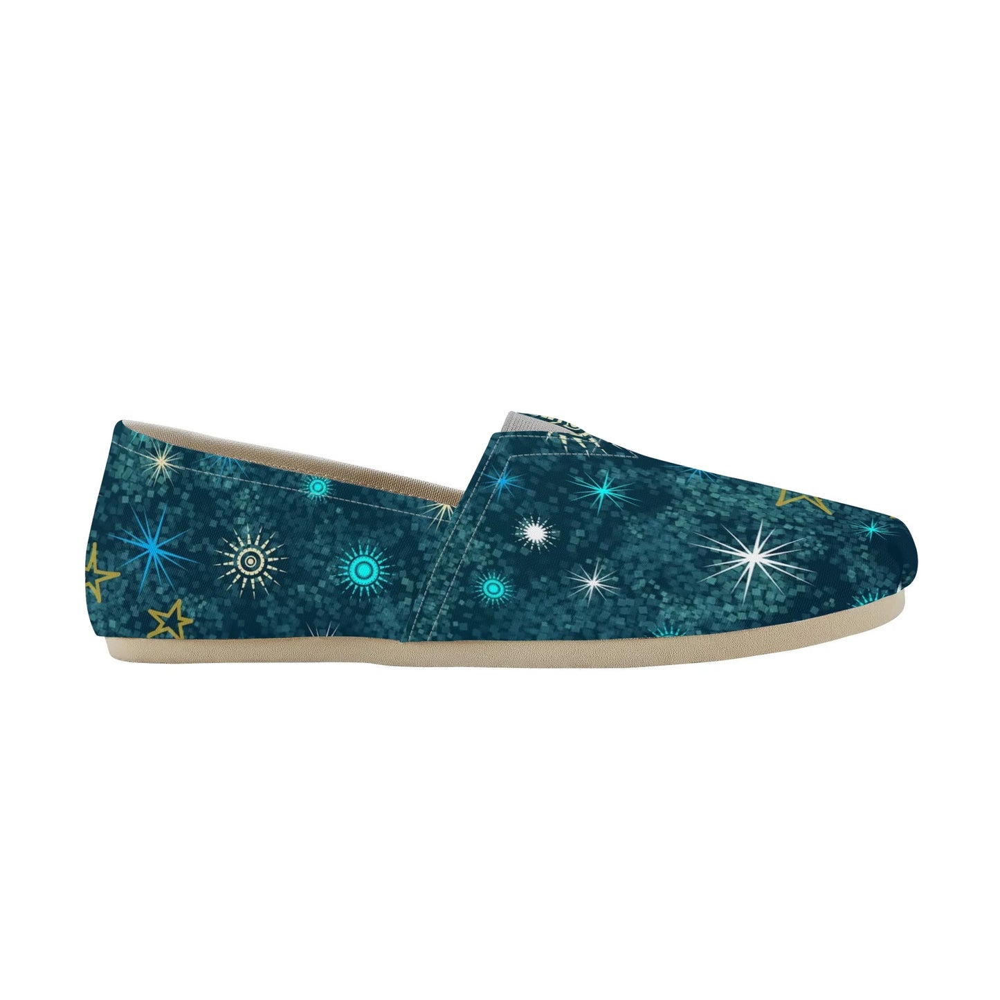 Teal Blue Celestial Galaxy Womens Casual Slip On Shoes