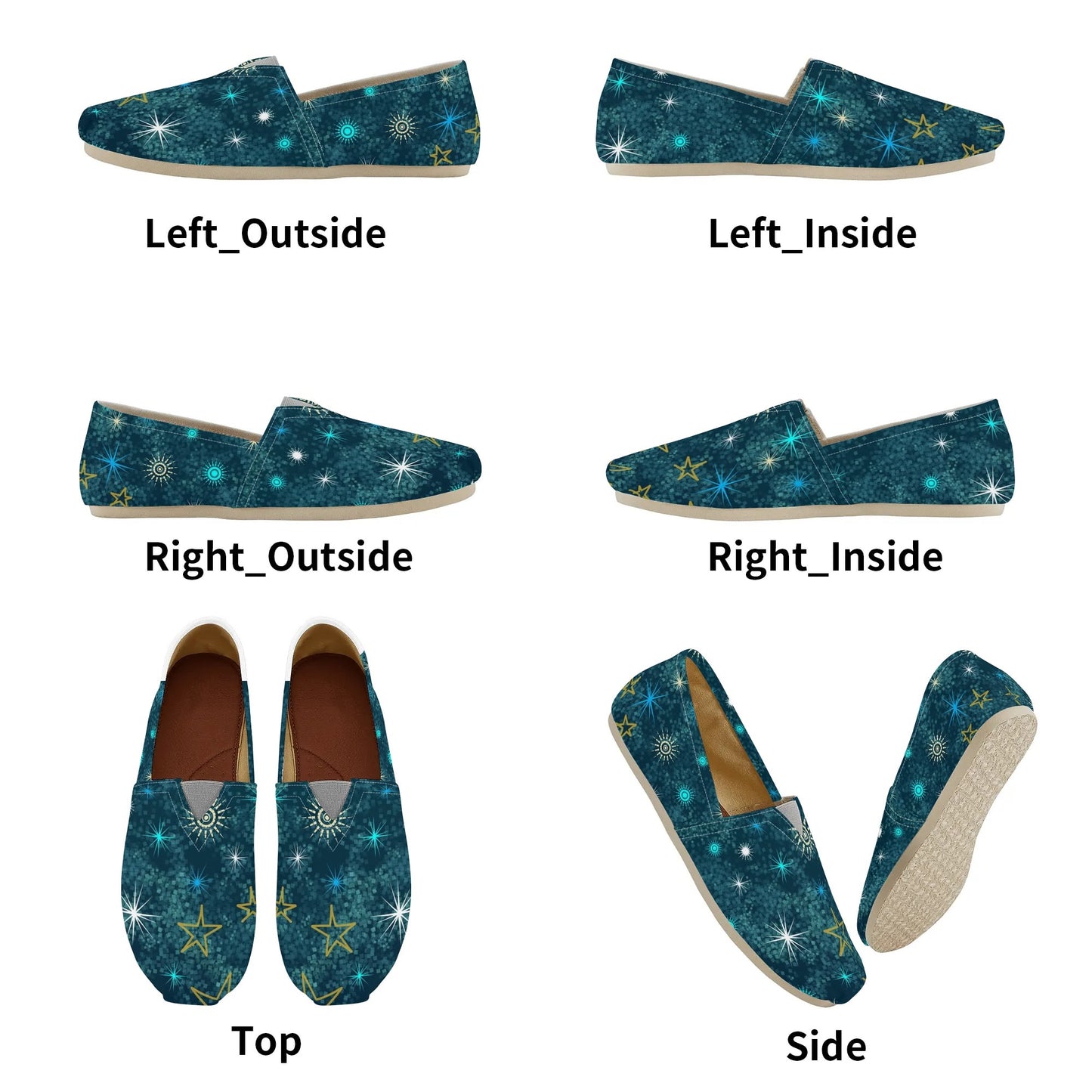 Teal Blue Celestial Galaxy Womens Casual Slip On Shoes