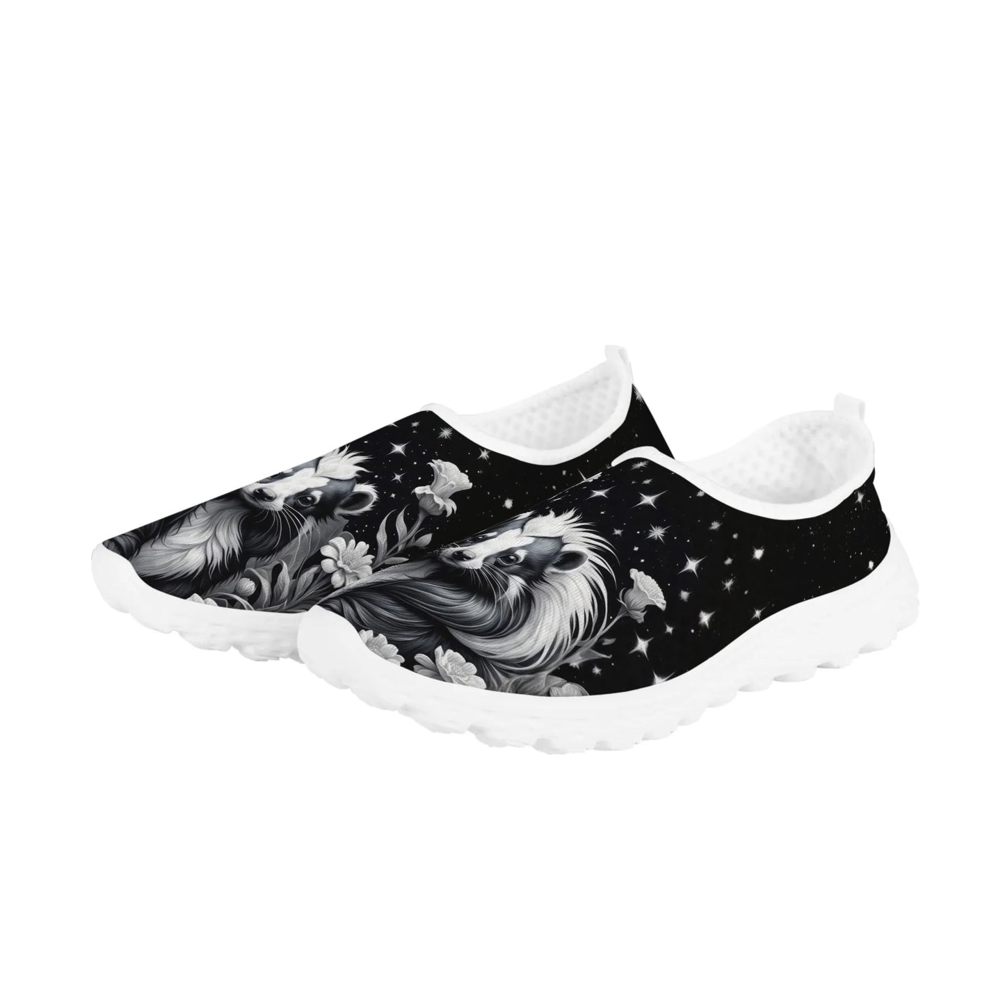 Skunk Black White Womens Mesh Slip On Shoes