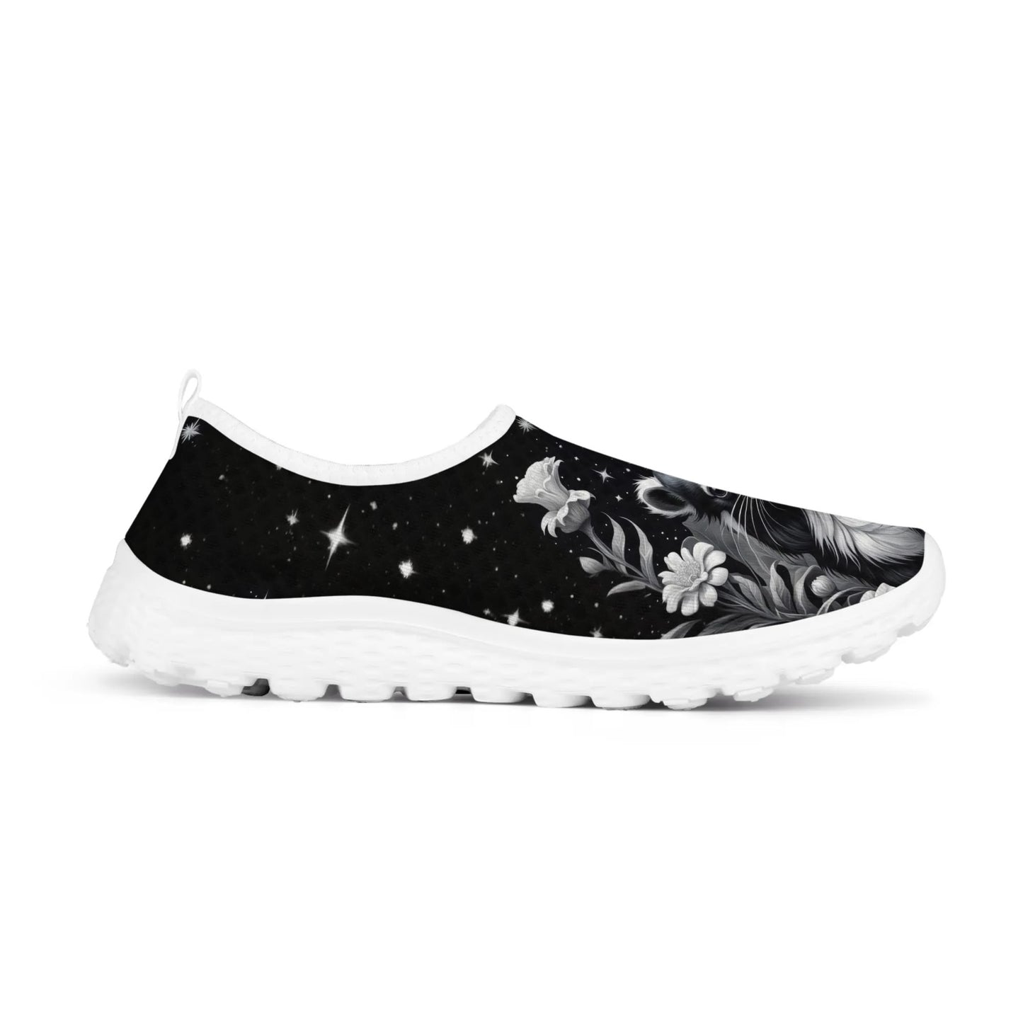 Skunk Black White Womens Mesh Slip On Shoes