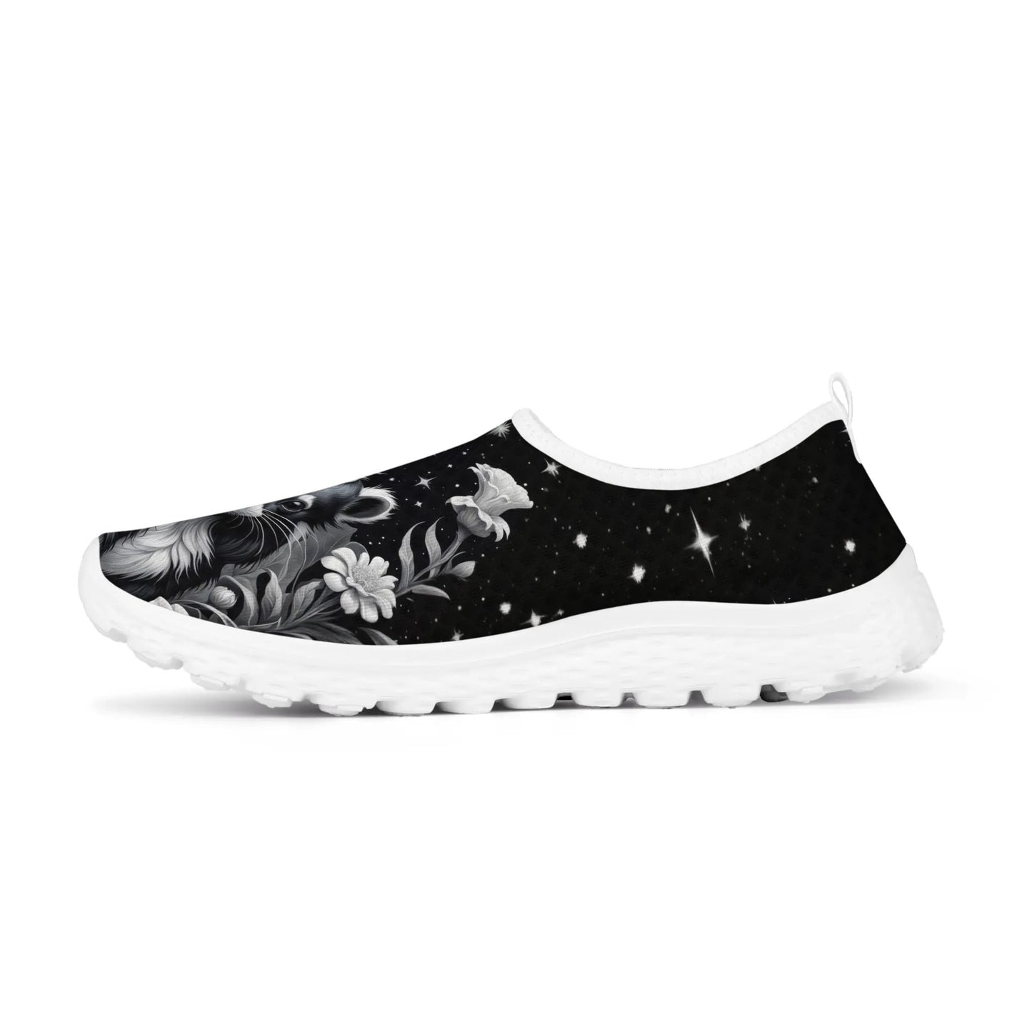 Skunk Black White Womens Mesh Slip On Shoes