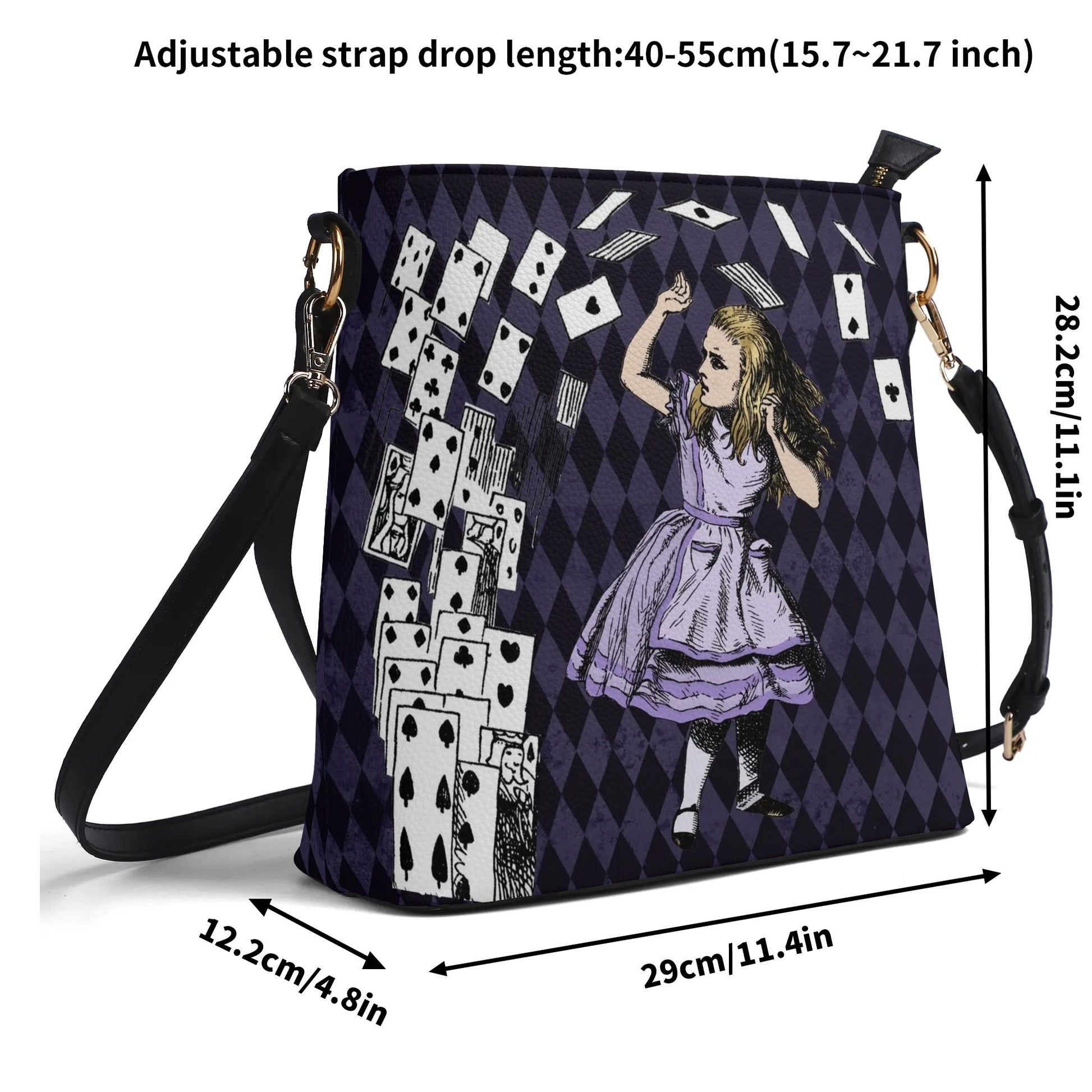 Purple Alice in Wonderland - Playing Cards Attack - Womens Vegan Bucket Bag Shoulder Bag