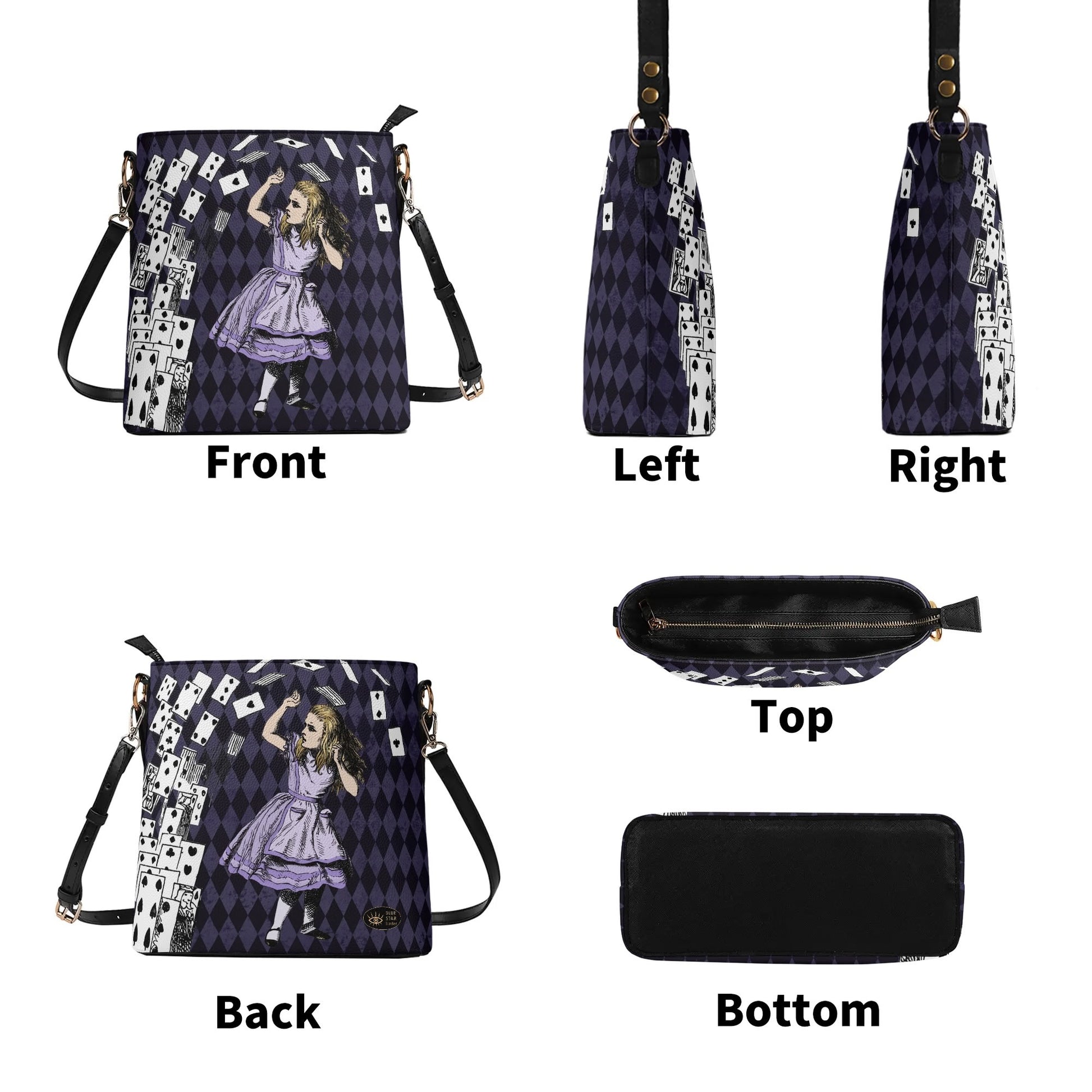 Purple Alice in Wonderland - Playing Cards Attack - Womens Vegan Bucket Bag Shoulder Bag