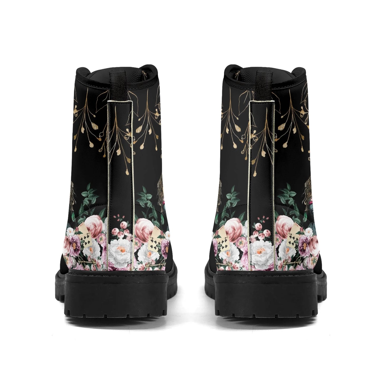 Alice in Wonderland Pink Roses Womens Vegan Boots