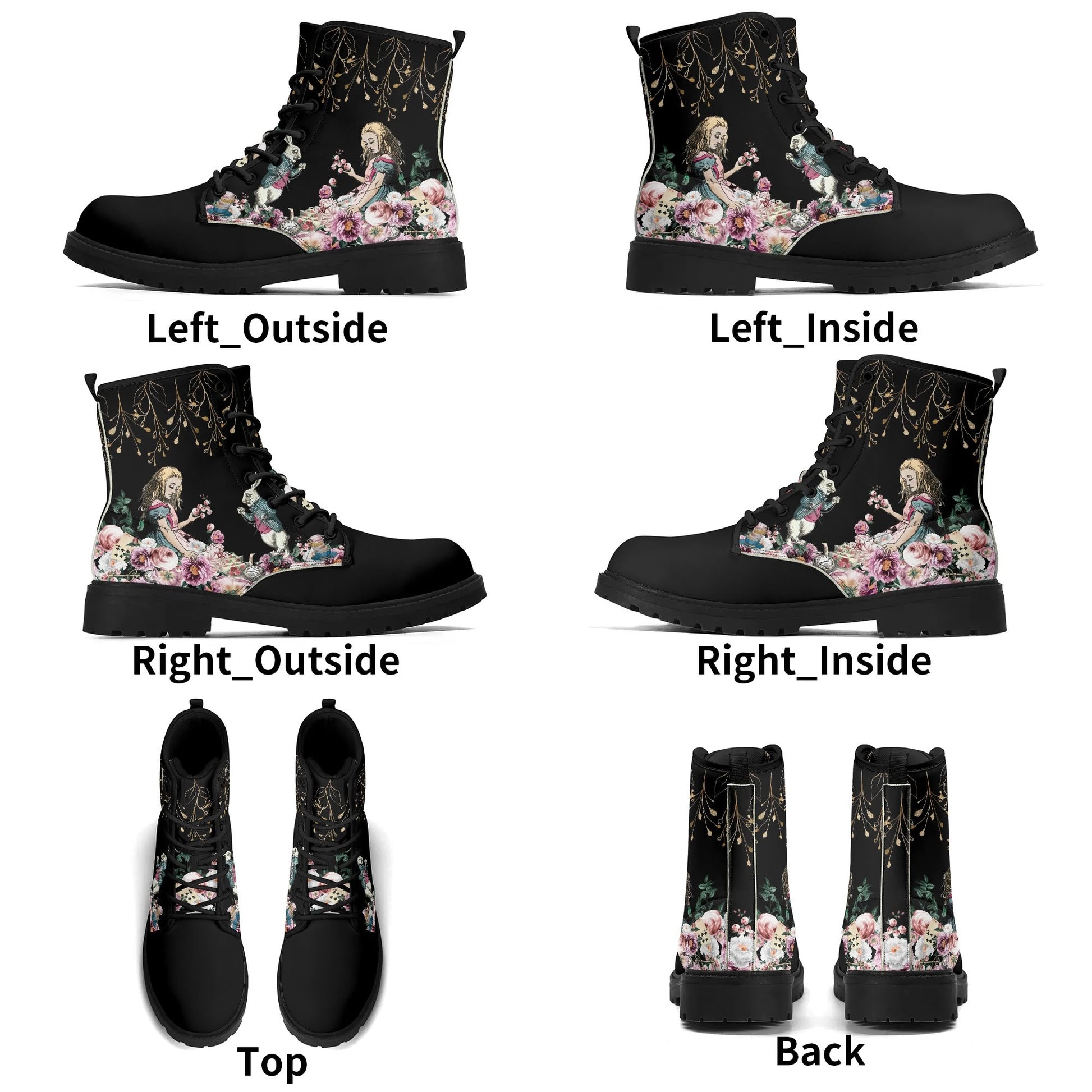 Alice in Wonderland Pink Roses Womens Vegan Boots