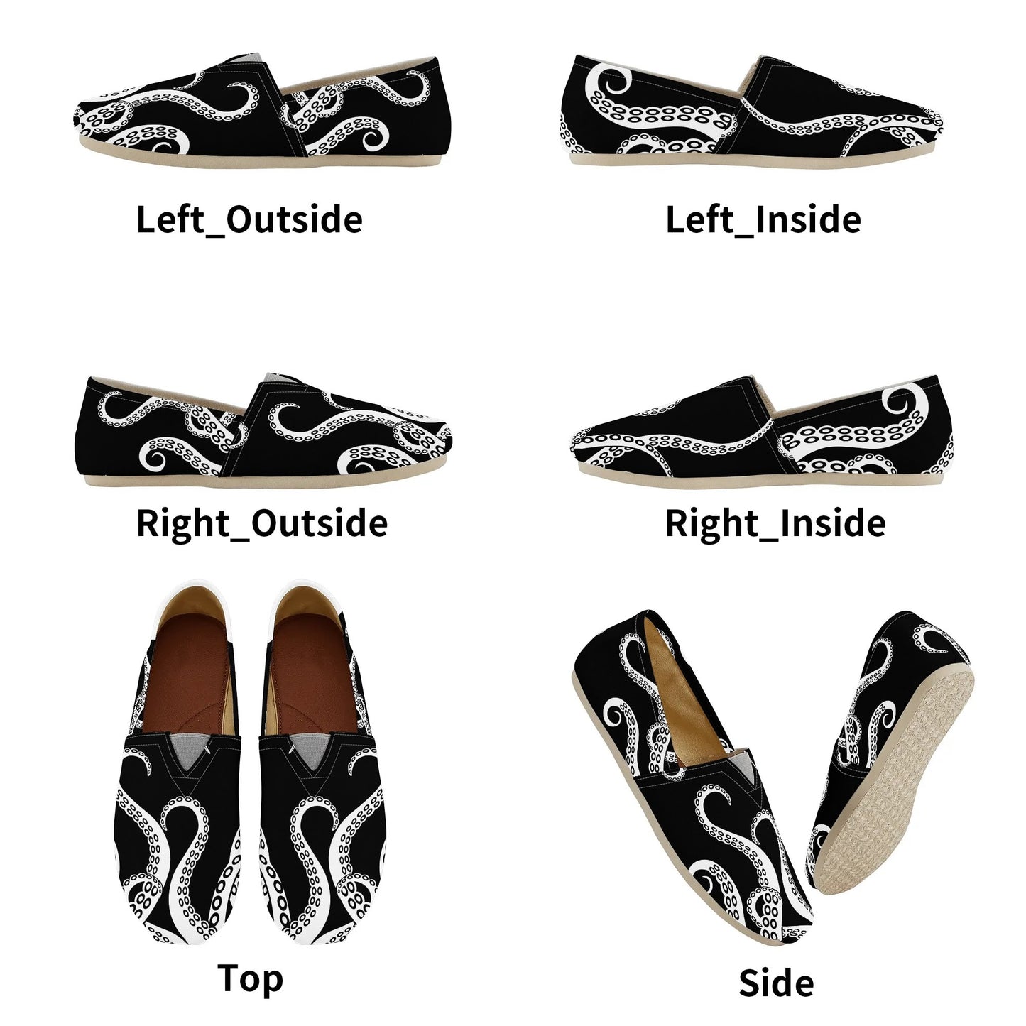 Octopus Tentacles Black Womens Casual Slip On Shoes