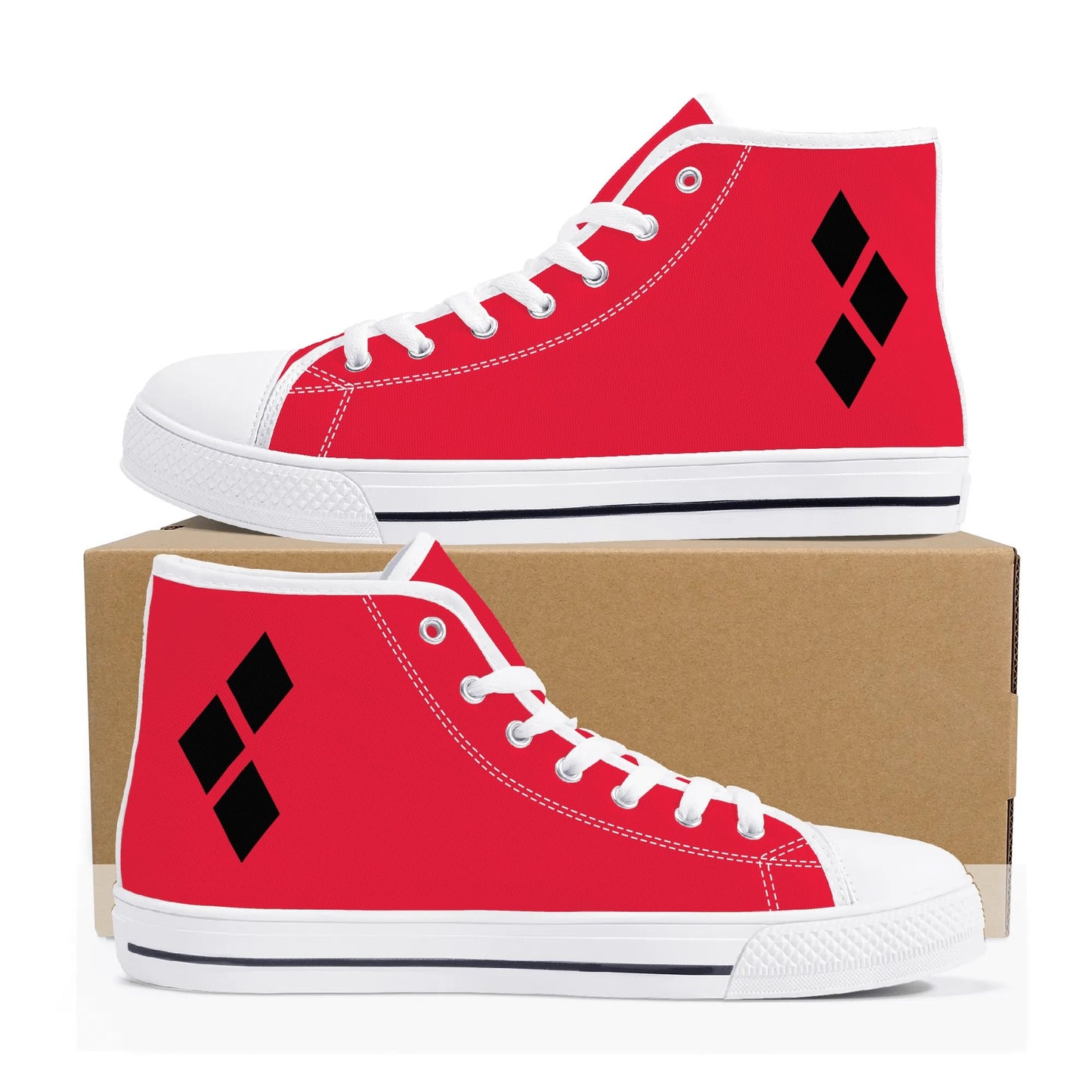 Harley Opposites (L-Red R-Black) Womens High Top Canvas Shoes