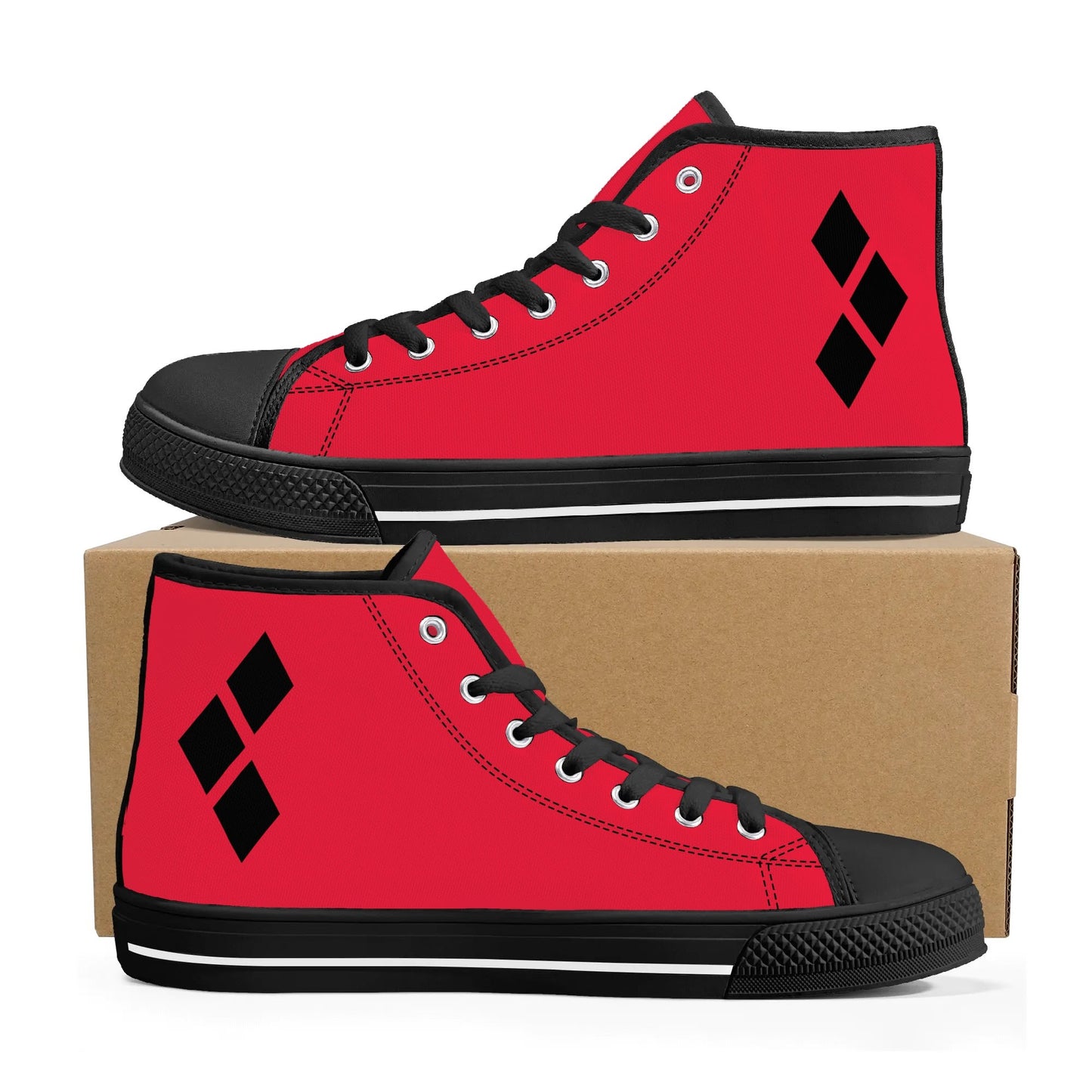 Harley Opposites (L-Red R-Black) Womens High Top Canvas Shoes