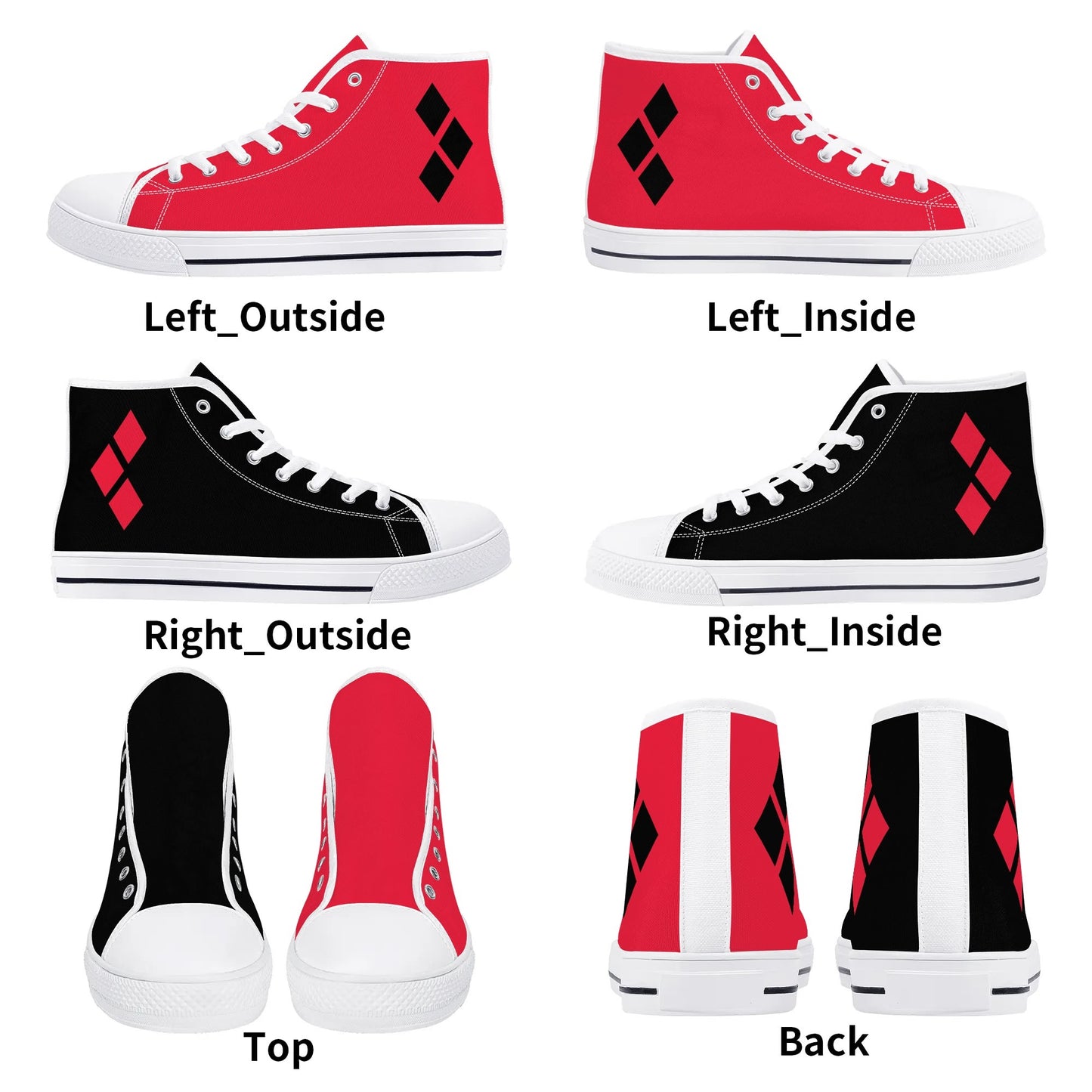 Harley Opposites (L-Red R-Black) Womens High Top Canvas Shoes