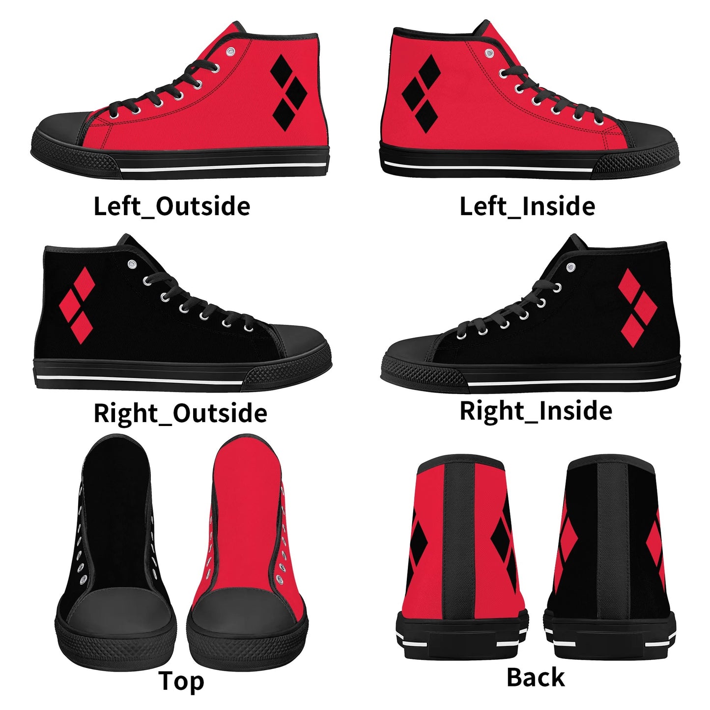 Harley Opposites (L-Red R-Black) Womens High Top Canvas Shoes