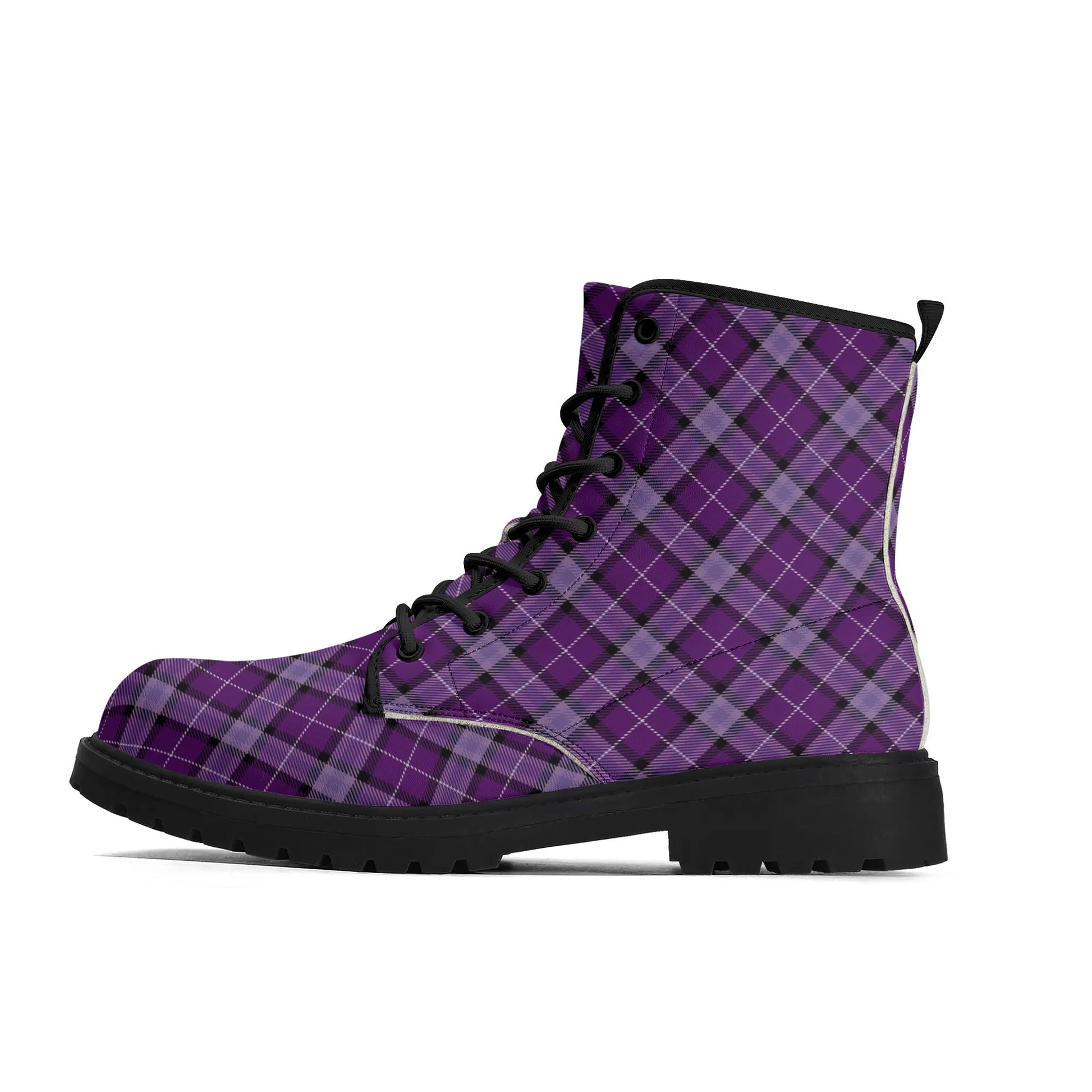 Violet Purple Plaid  Womens Vegan Combat Boots