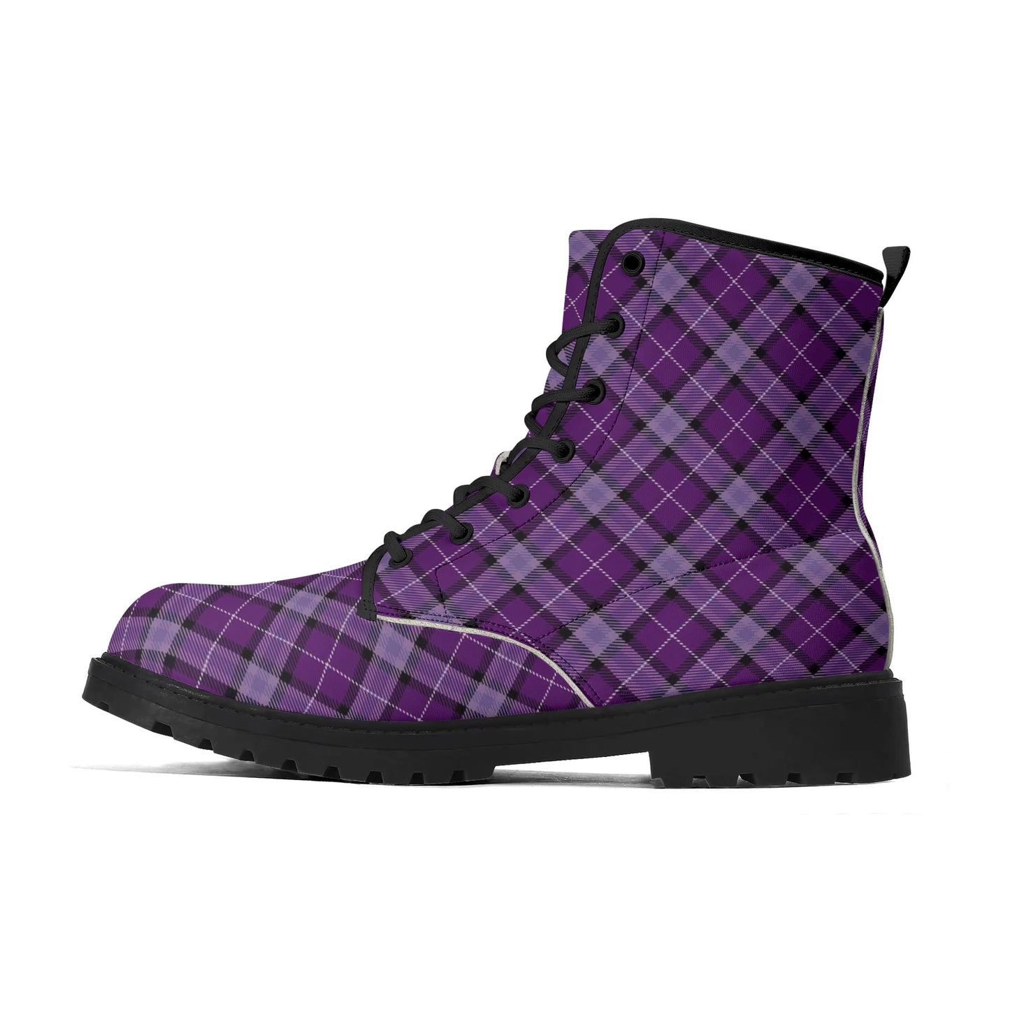 Violet Purple Plaid  Womens Vegan Combat Boots