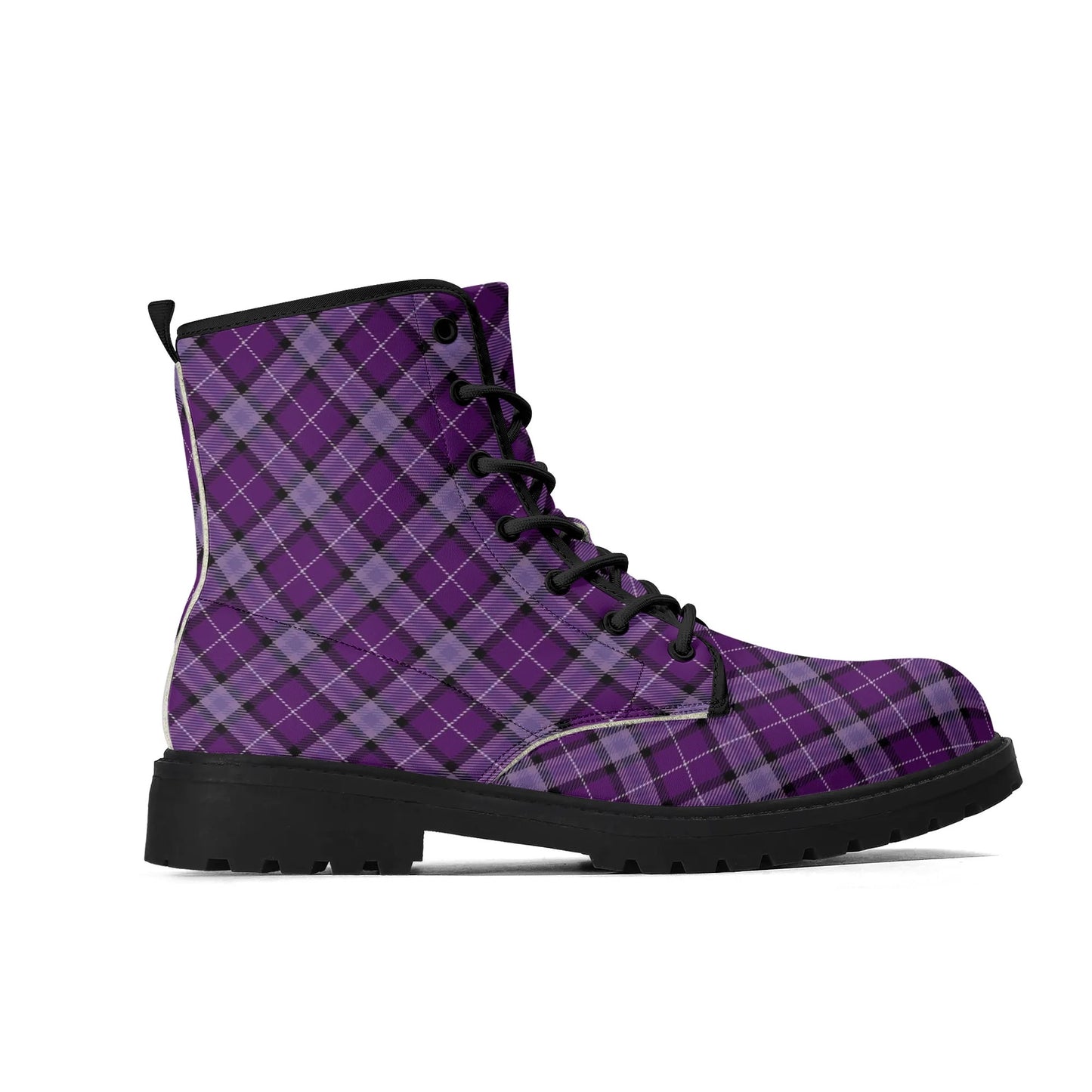 Violet Purple Plaid  Womens Vegan Combat Boots