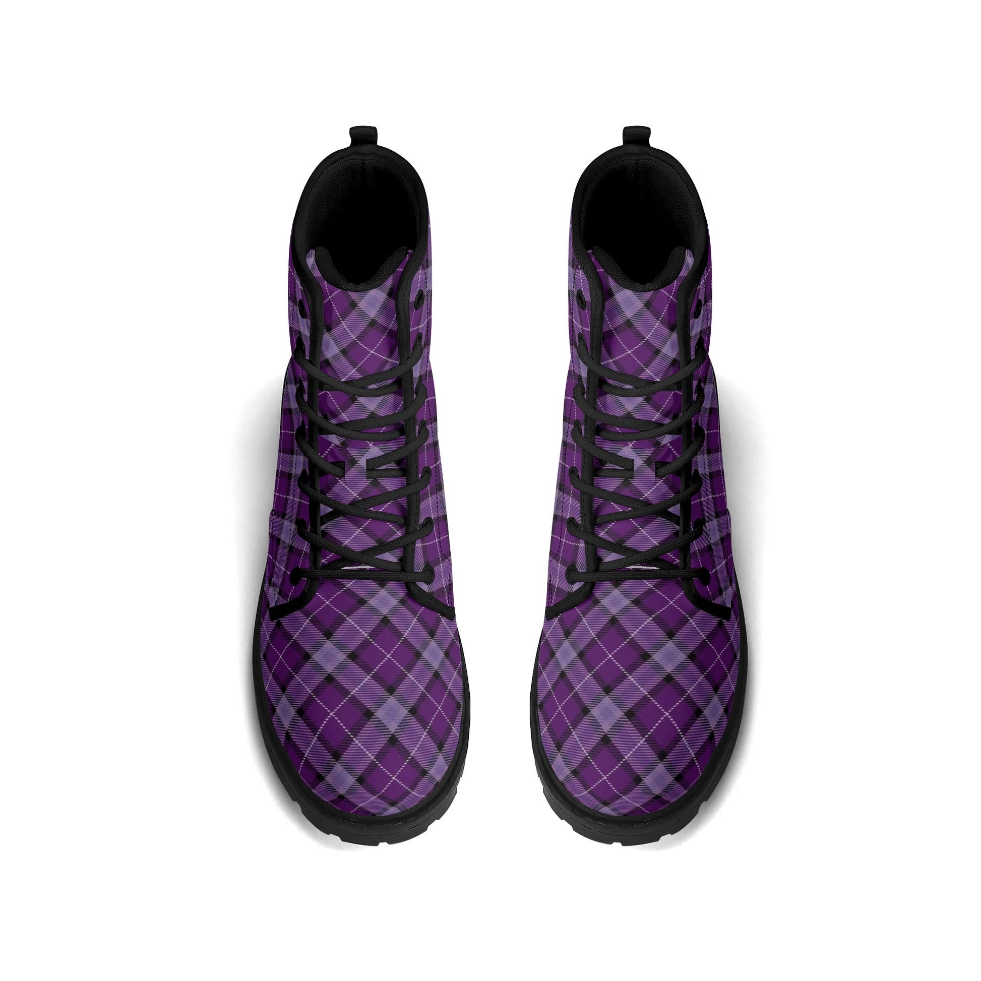 Violet Purple Plaid  Womens Vegan Combat Boots