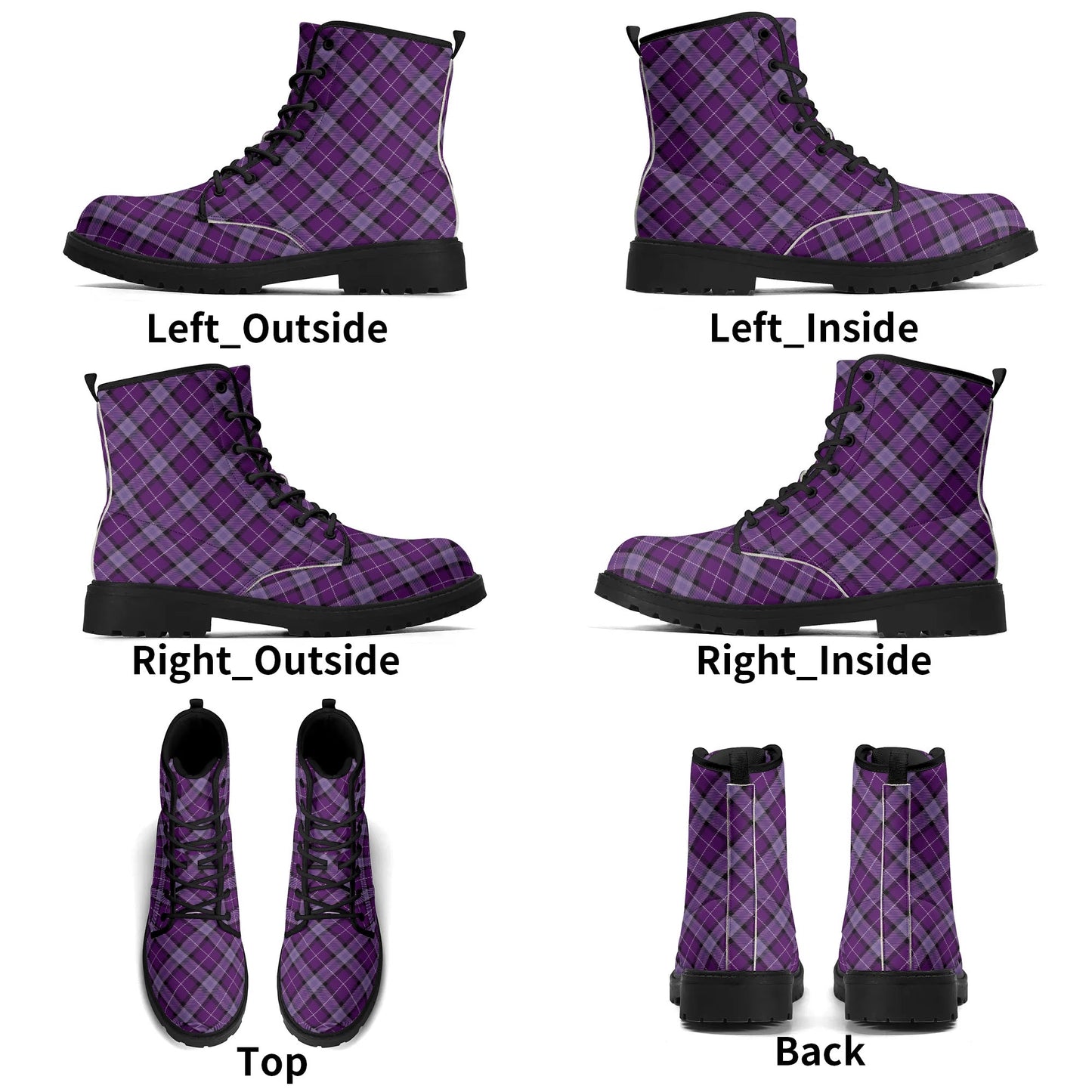 Violet Purple Plaid  Womens Vegan Combat Boots