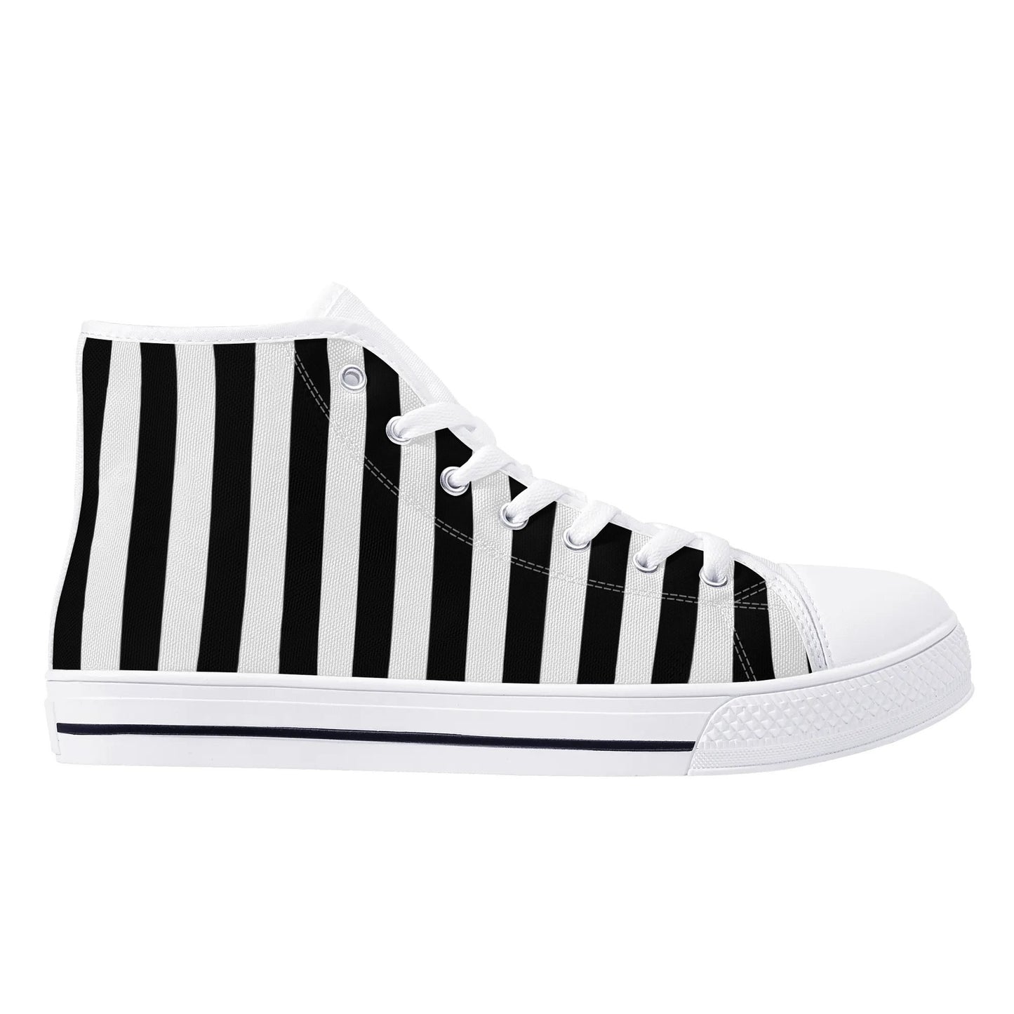 Black White Striped Mens High Top Canvas Shoes