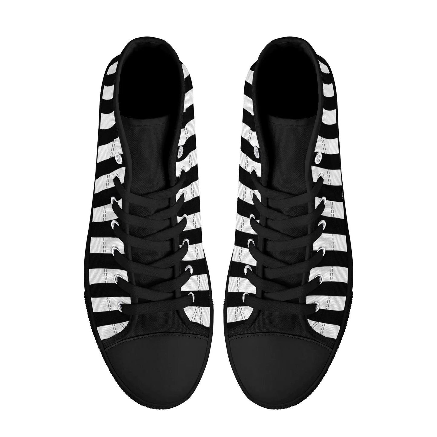 Black White Striped Mens High Top Canvas Shoes