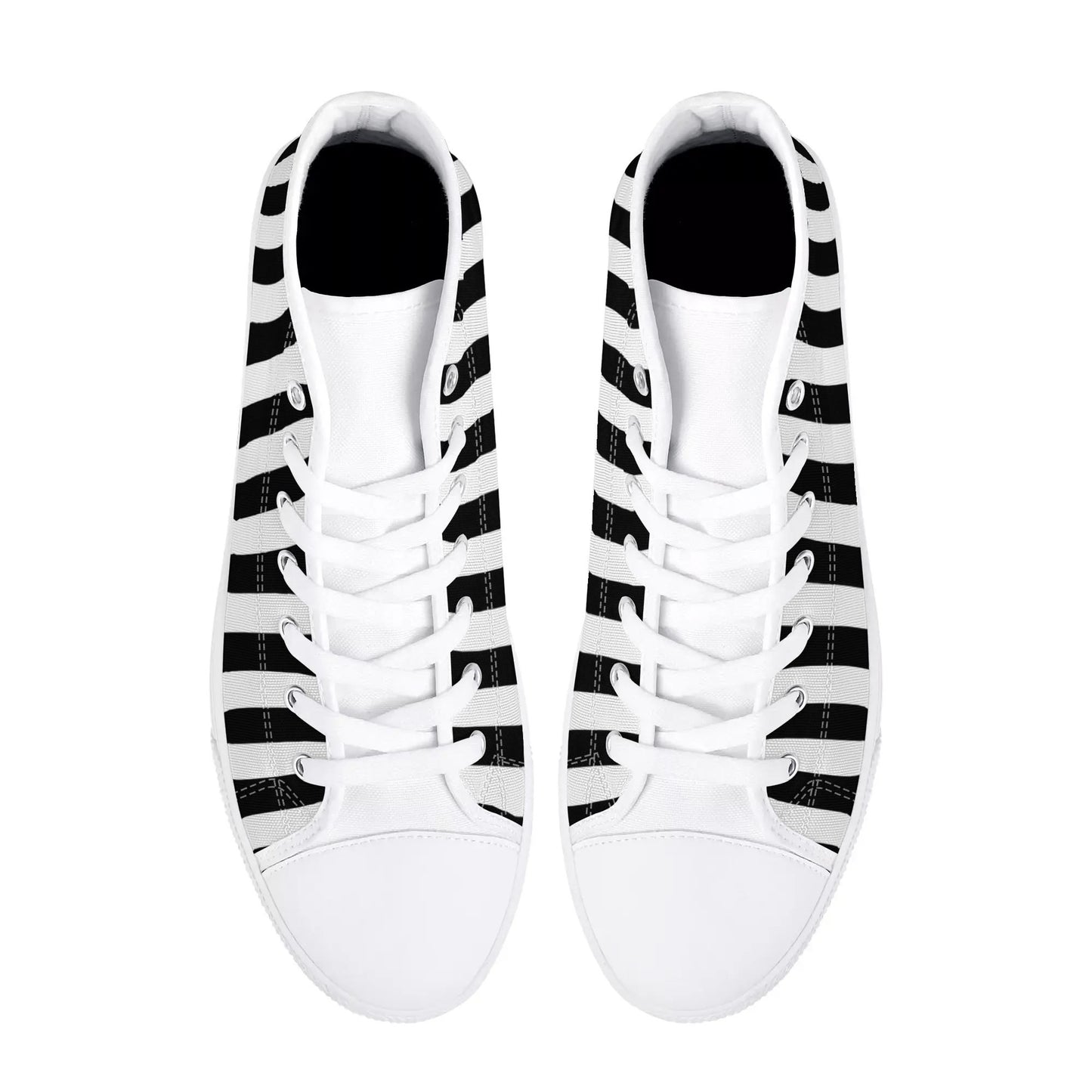 Black White Striped Mens High Top Canvas Shoes