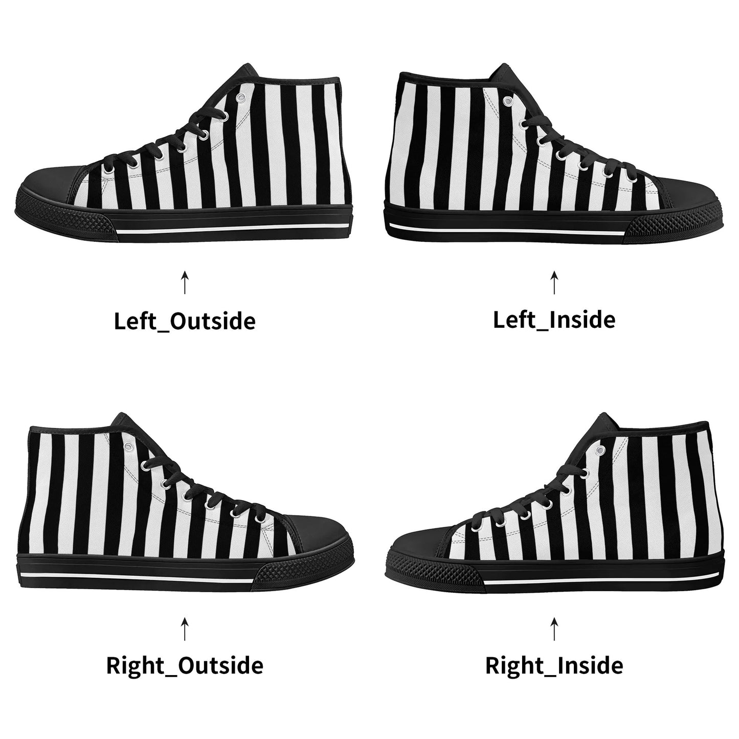 Black White Striped Mens High Top Canvas Shoes